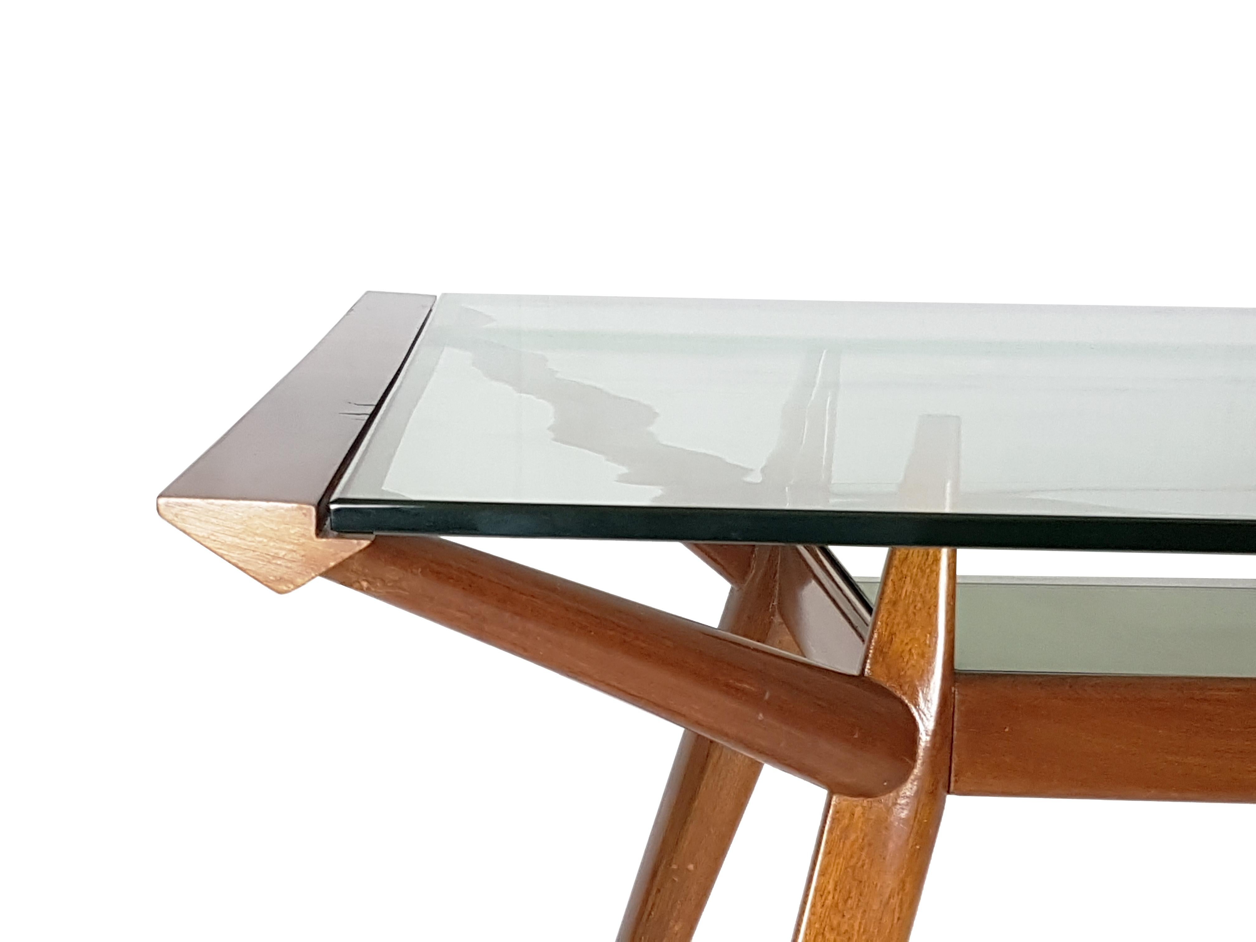 Fabric Italian Beech wood & Glass Mid-Century Modern dining table attributed to ISA For Sale