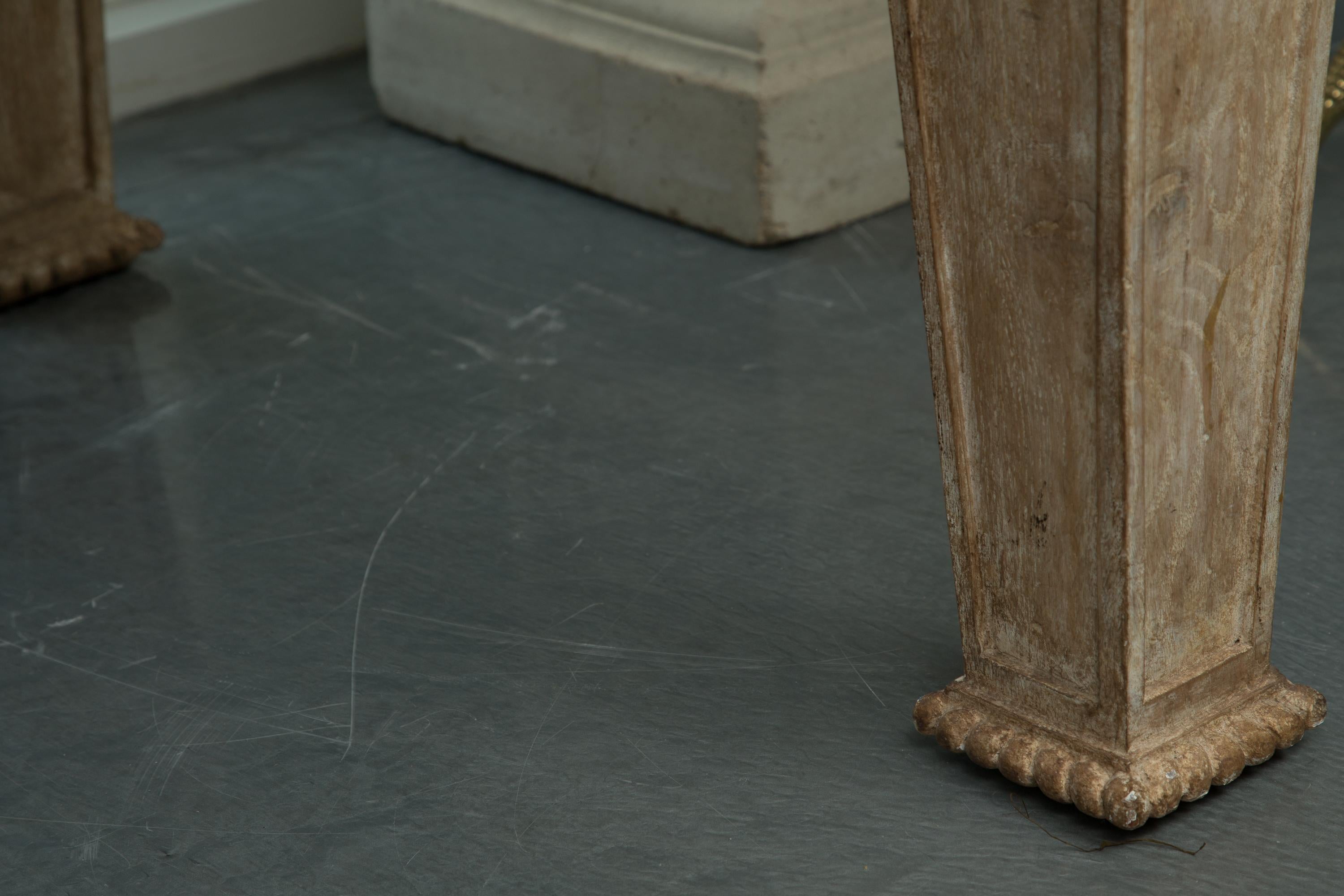 Hand-Carved Italian Beechwood Rectangular Center Table with Marble Top