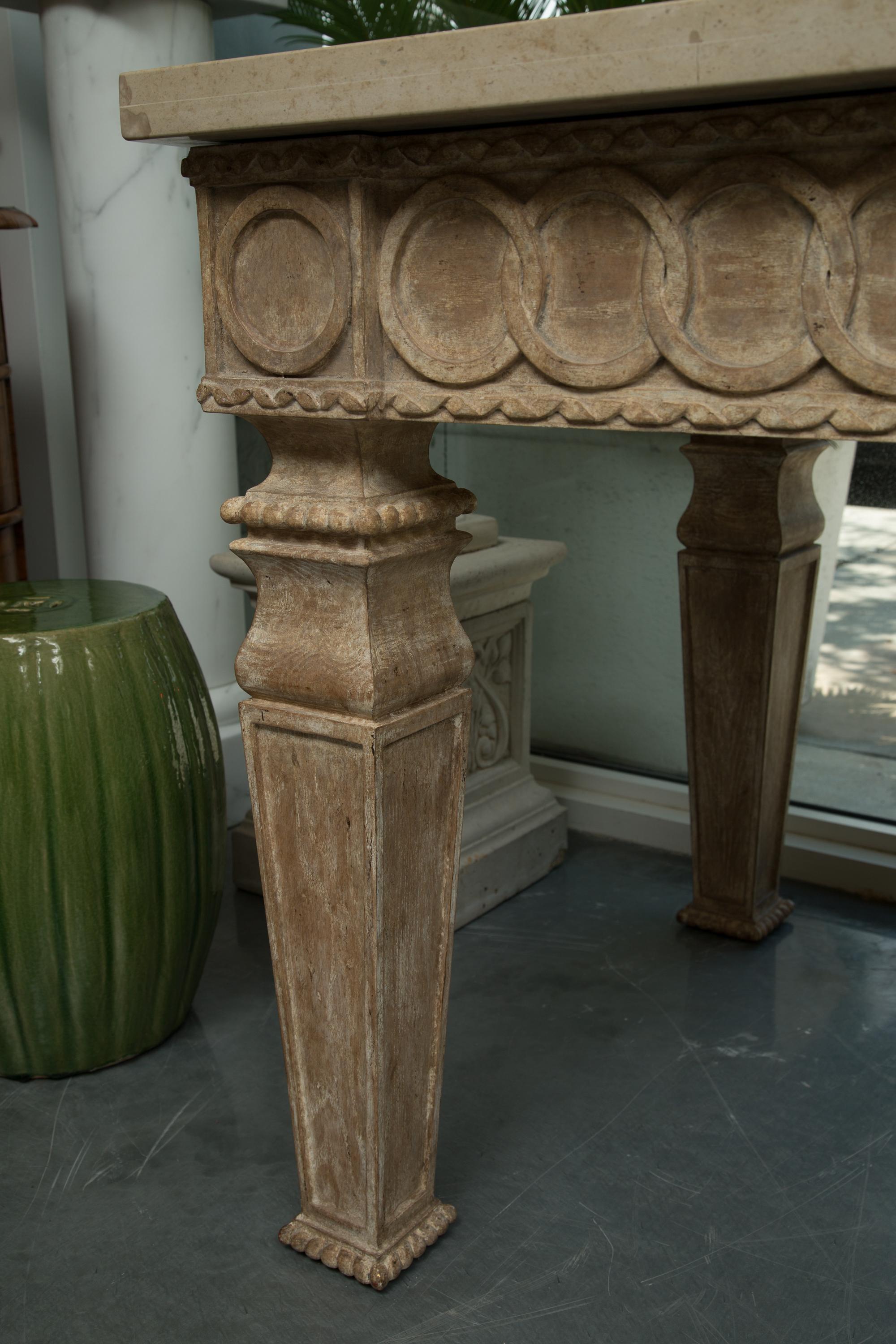 20th Century Italian Beechwood Rectangular Center Table with Marble Top
