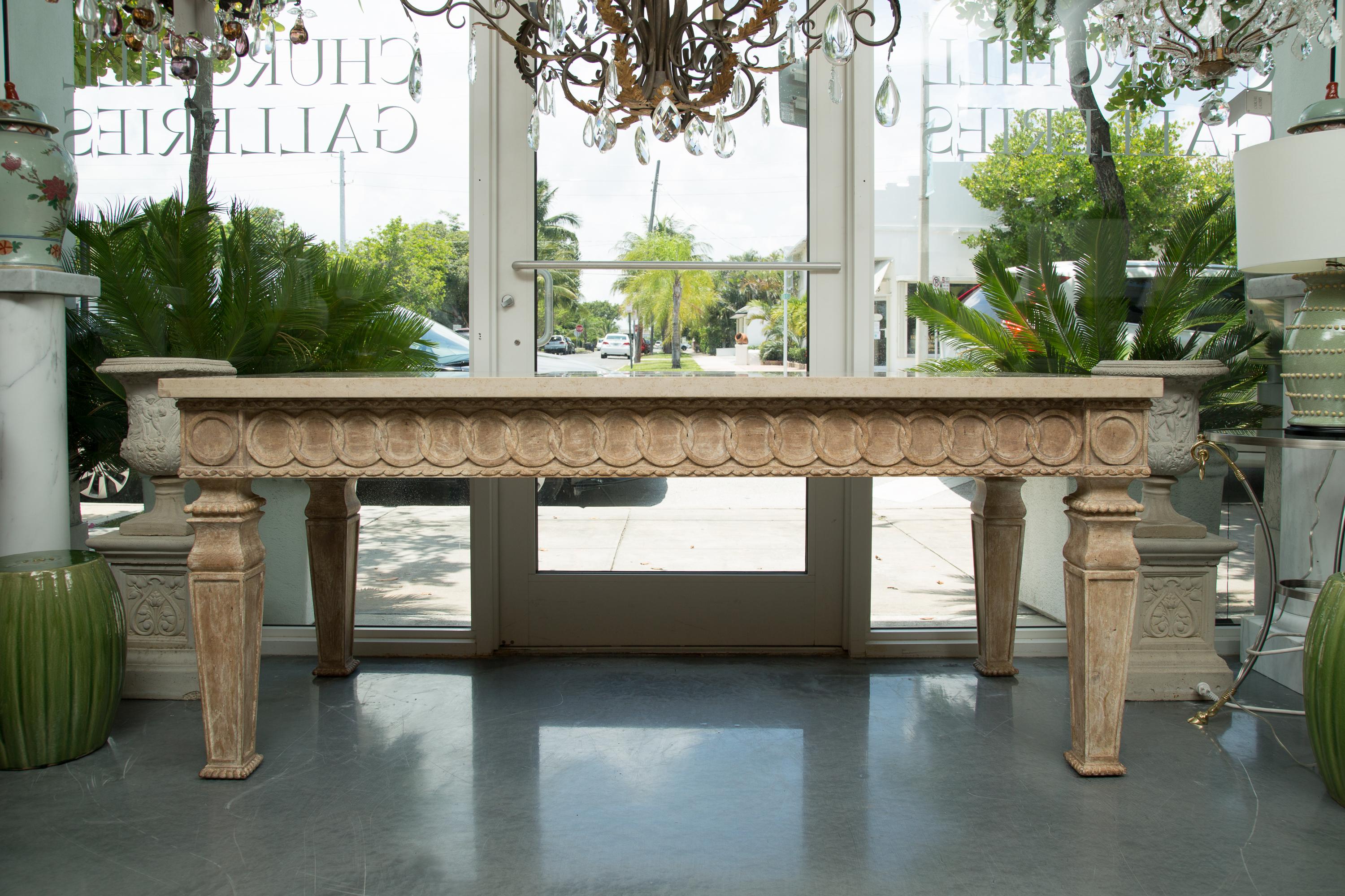 Italian Beechwood Rectangular Center Table with Marble Top 1