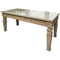 Italian Beechwood Rectangular Center Table with Marble Top
