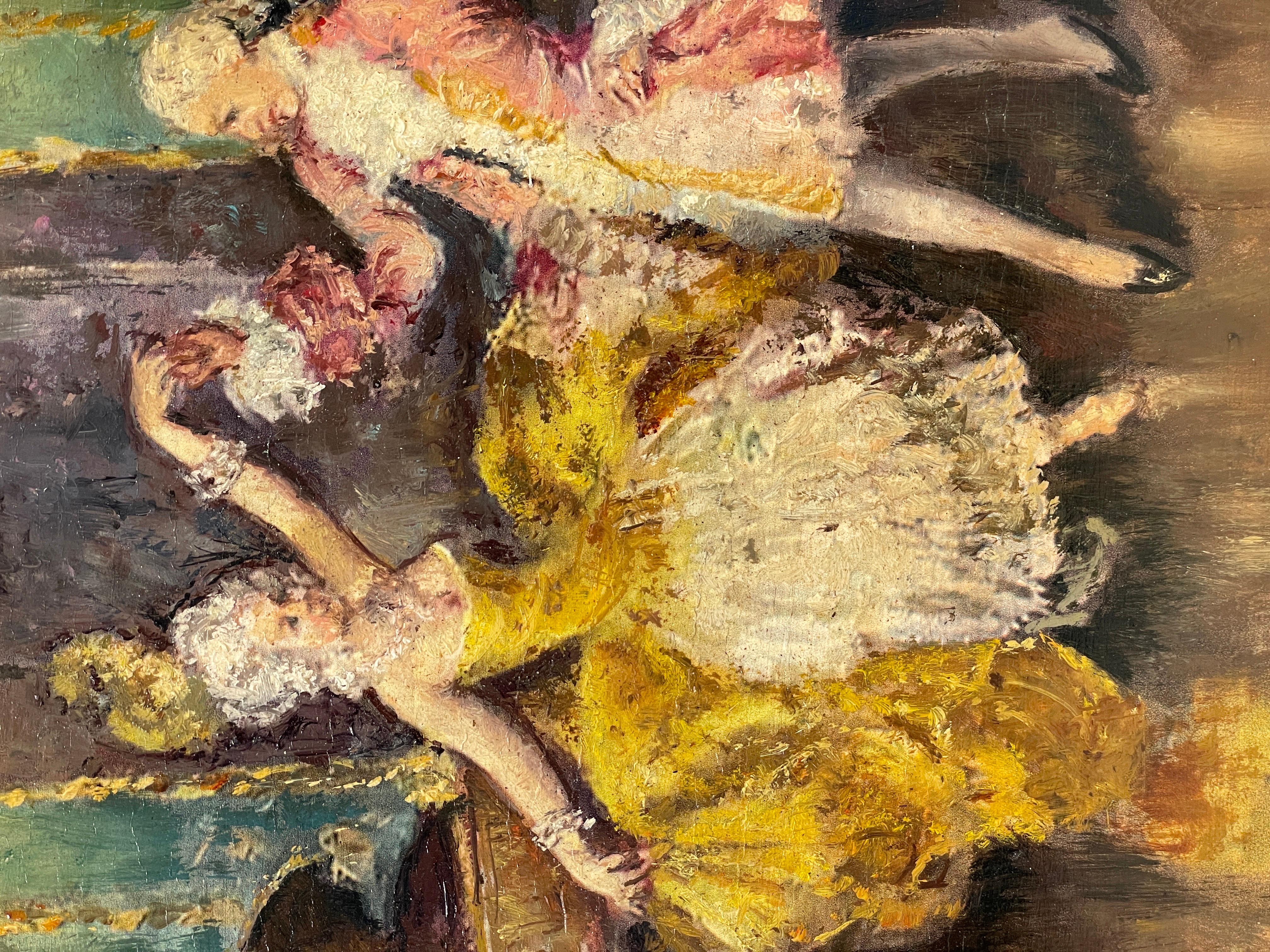 Antico olio italiano firmato Grande sala da ballo Figure eleganti che ballano, musicisti 3
