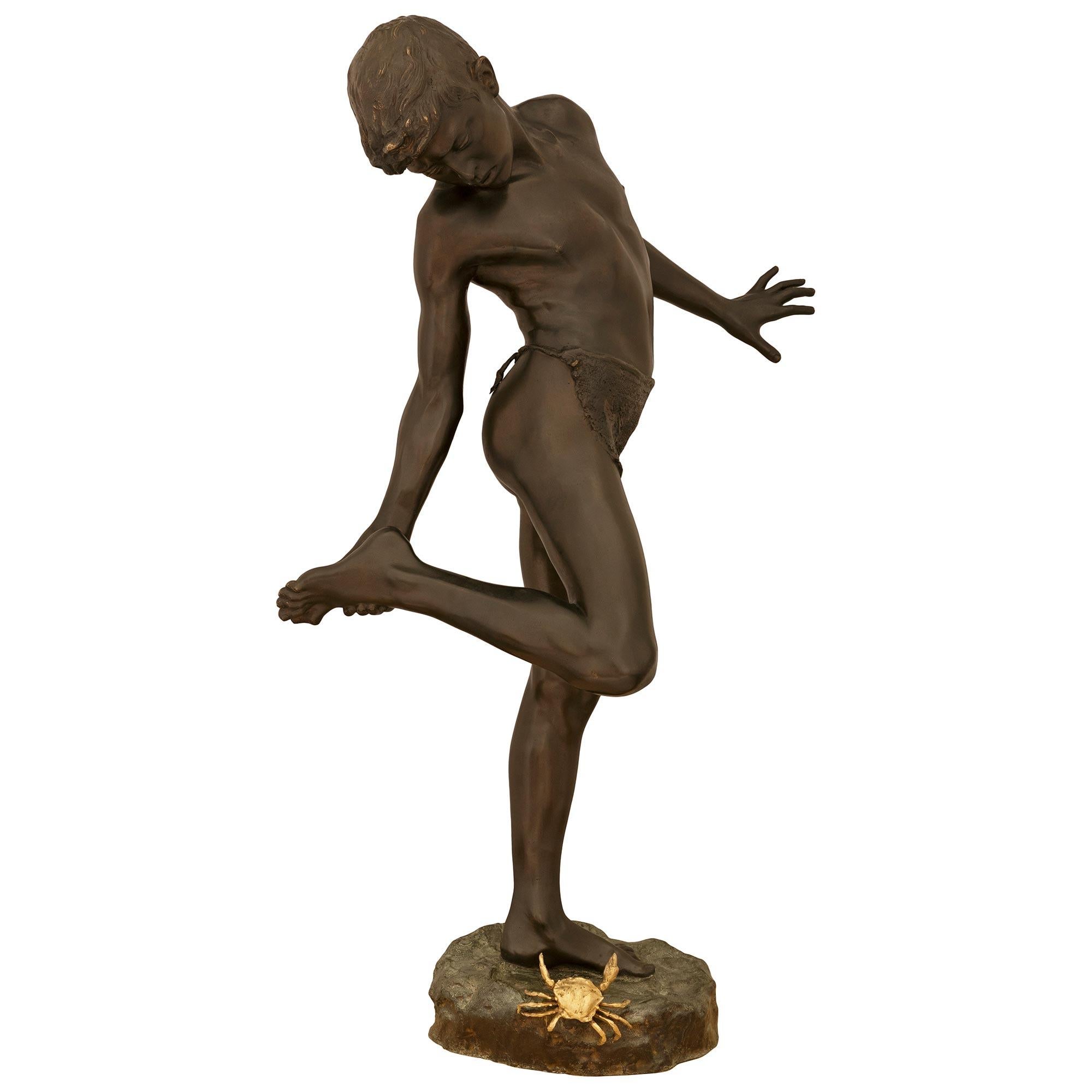 Italienische Bronzestatue aus der Belle Epoque-Periode mit dem Titel Il Granchio, signiert von De Lotto (Belle Époque) im Angebot