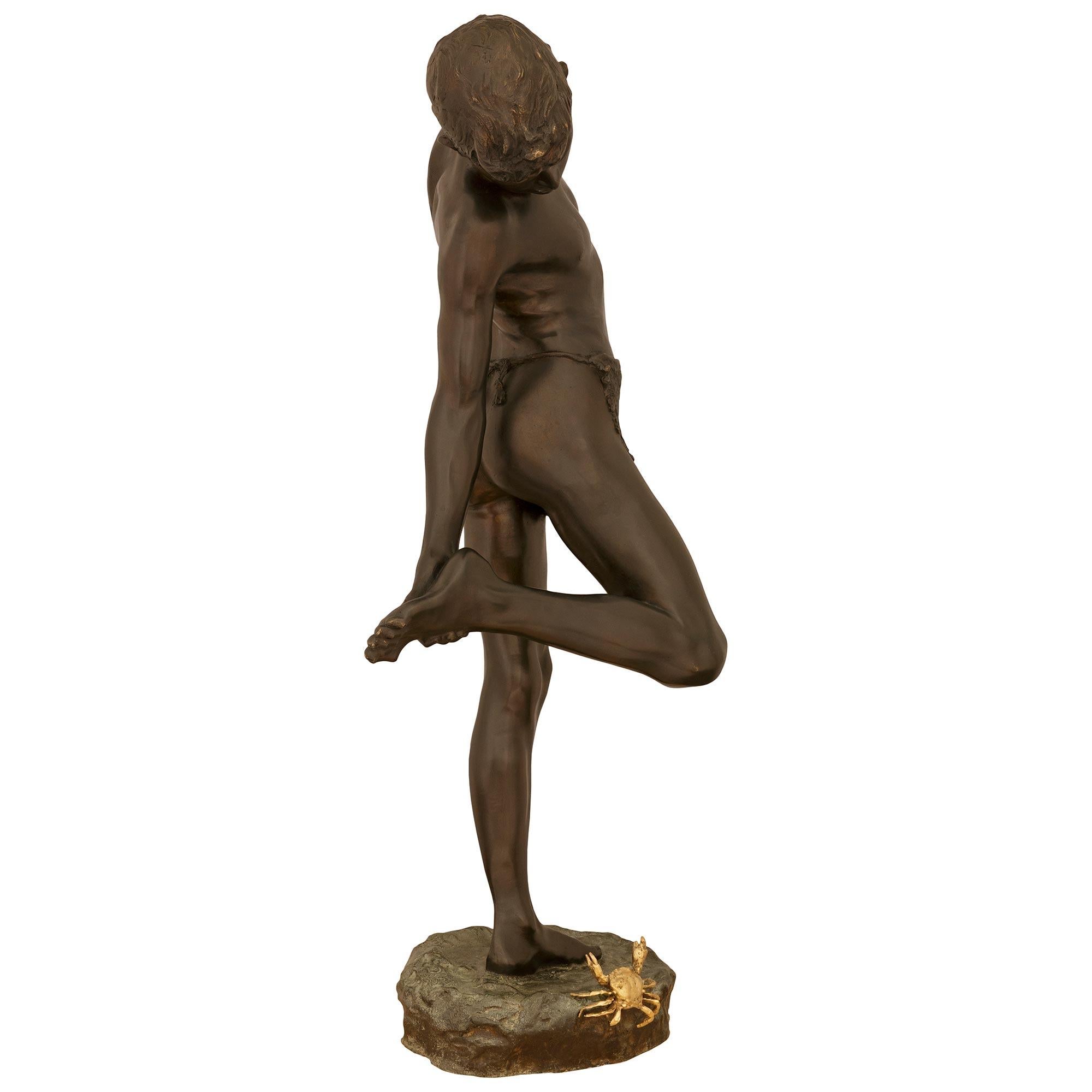 Italienische Bronzestatue aus der Belle Epoque-Periode mit dem Titel Il Granchio, signiert von De Lotto im Zustand „Gut“ im Angebot in West Palm Beach, FL