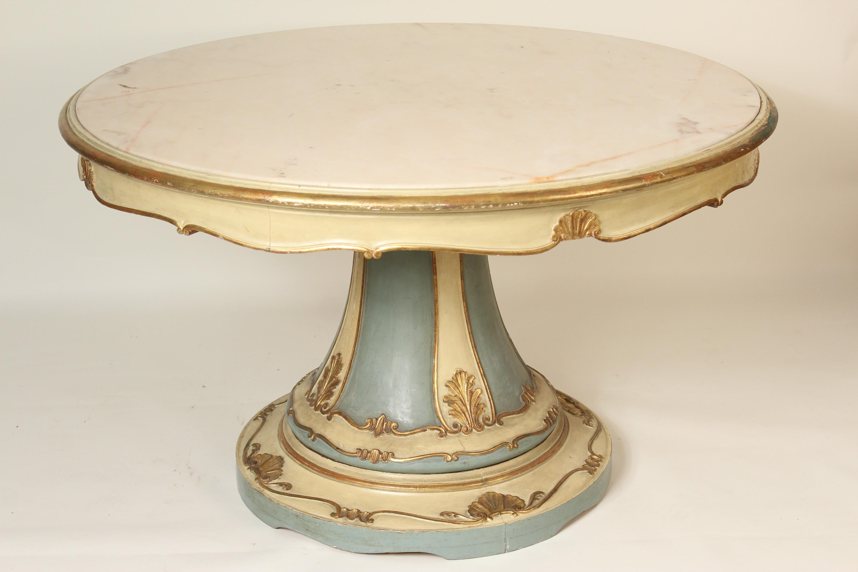 Italian Belle Époque style painted and partial gilt center table with onyx top, circa 1920s.