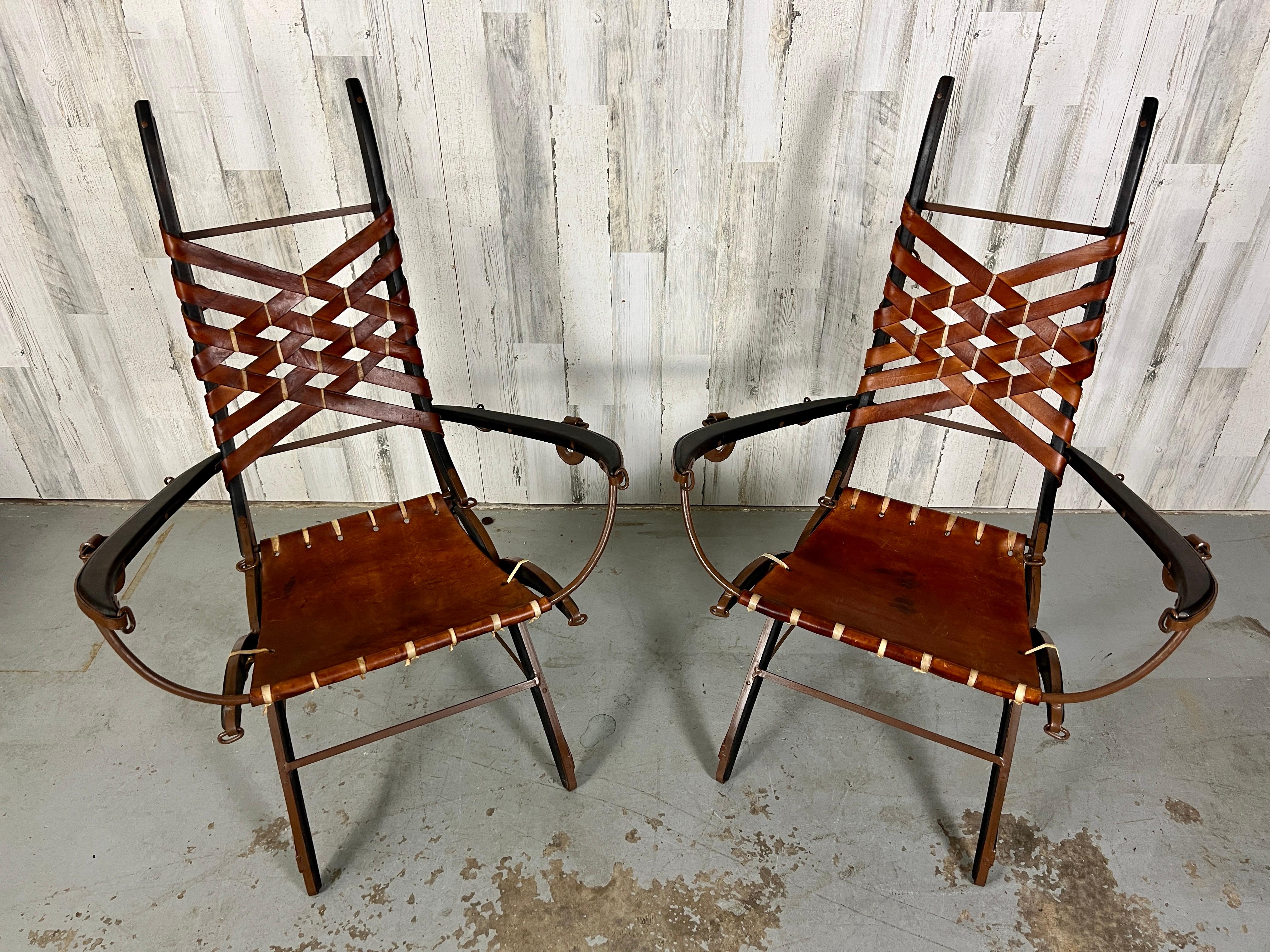 Italian Belt Strap Leather Arm Chairs by Alberto Marconetti In Good Condition For Sale In Denton, TX