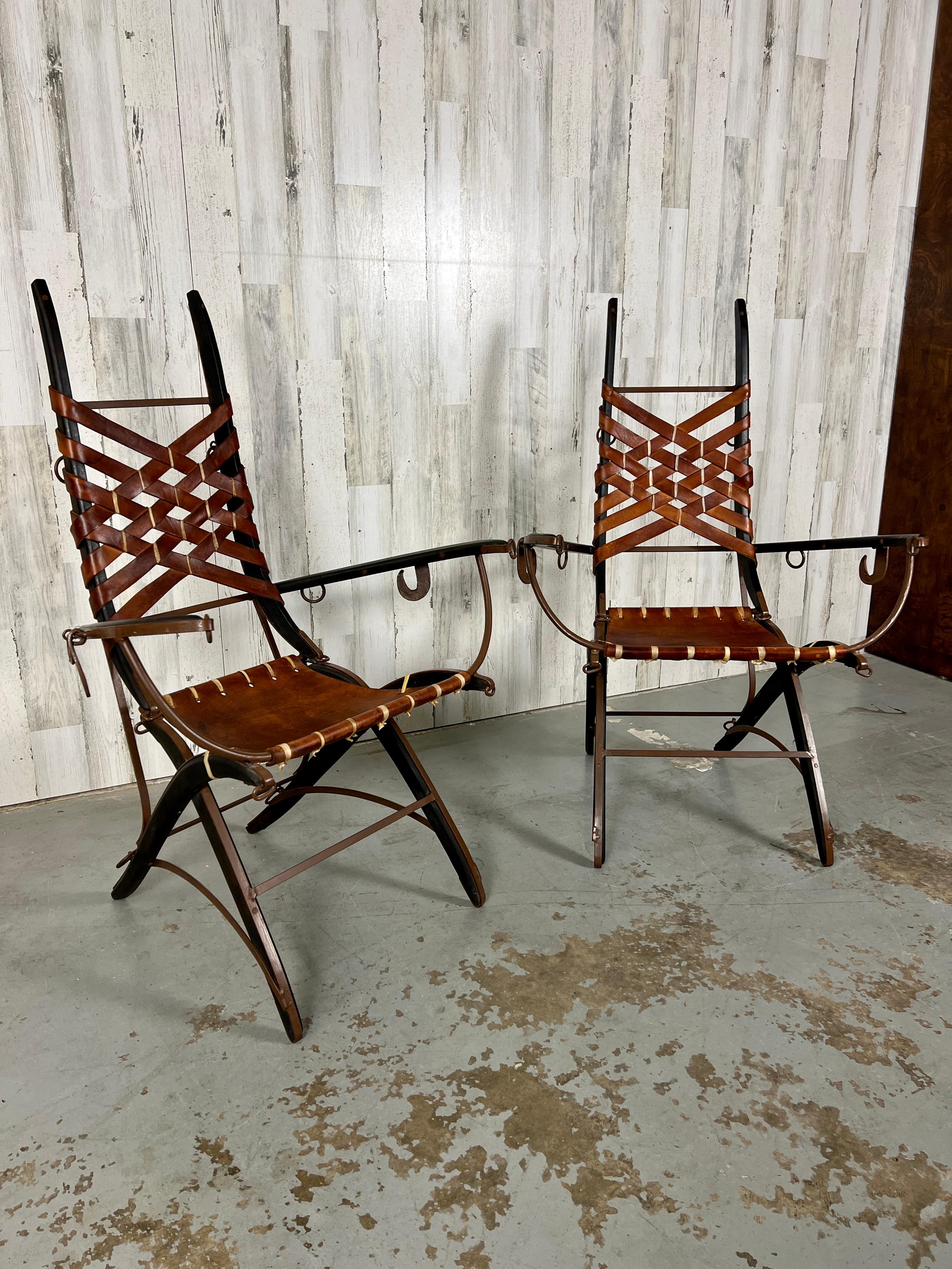 20th Century Italian Belt Strap Leather Arm Chairs by Alberto Marconetti For Sale