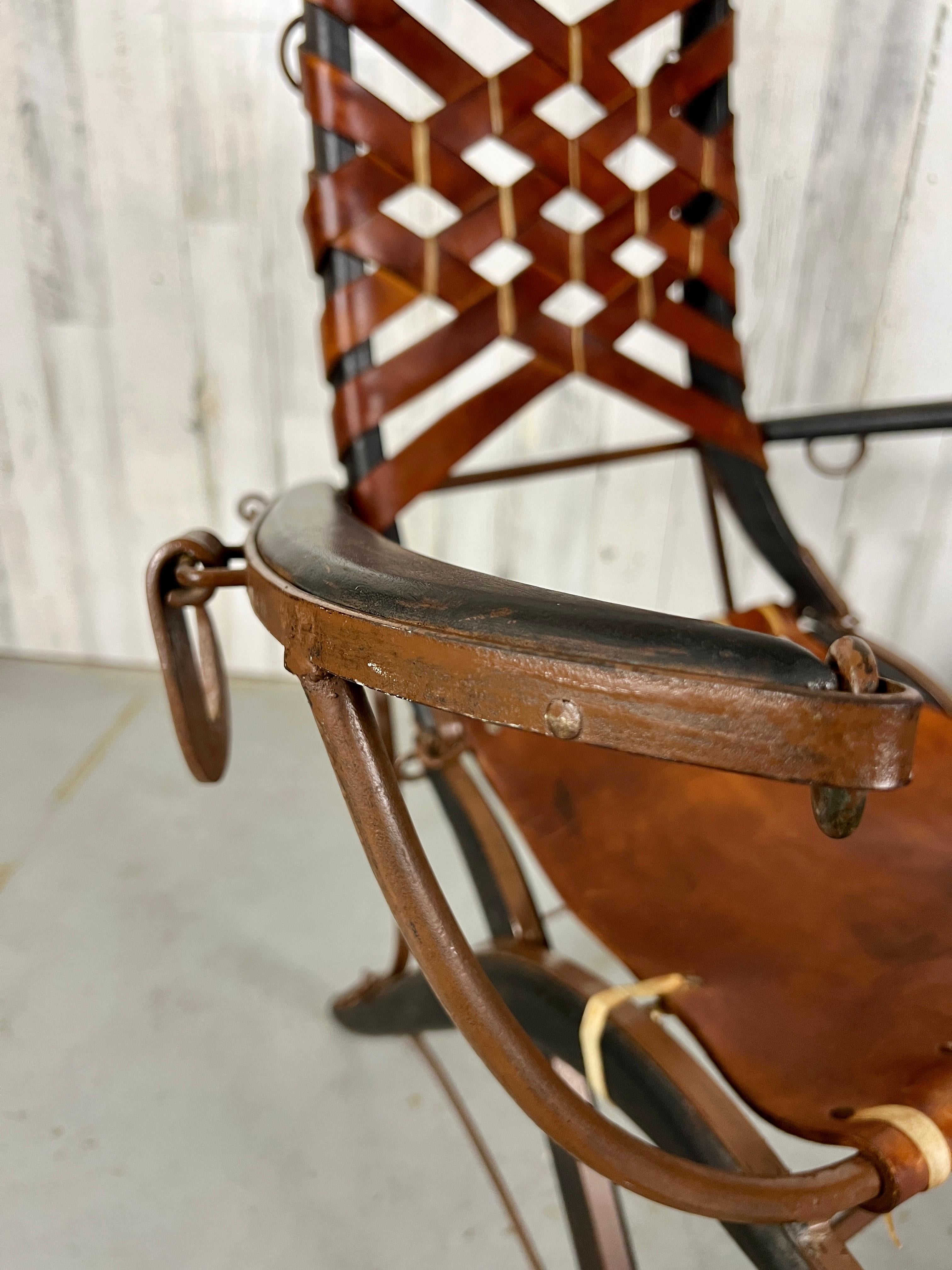 Italian Belt Strap Leather Arm Chairs by Alberto Marconetti For Sale 3