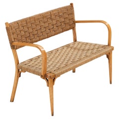Italian Bench in Braided Straw and Blond Wood