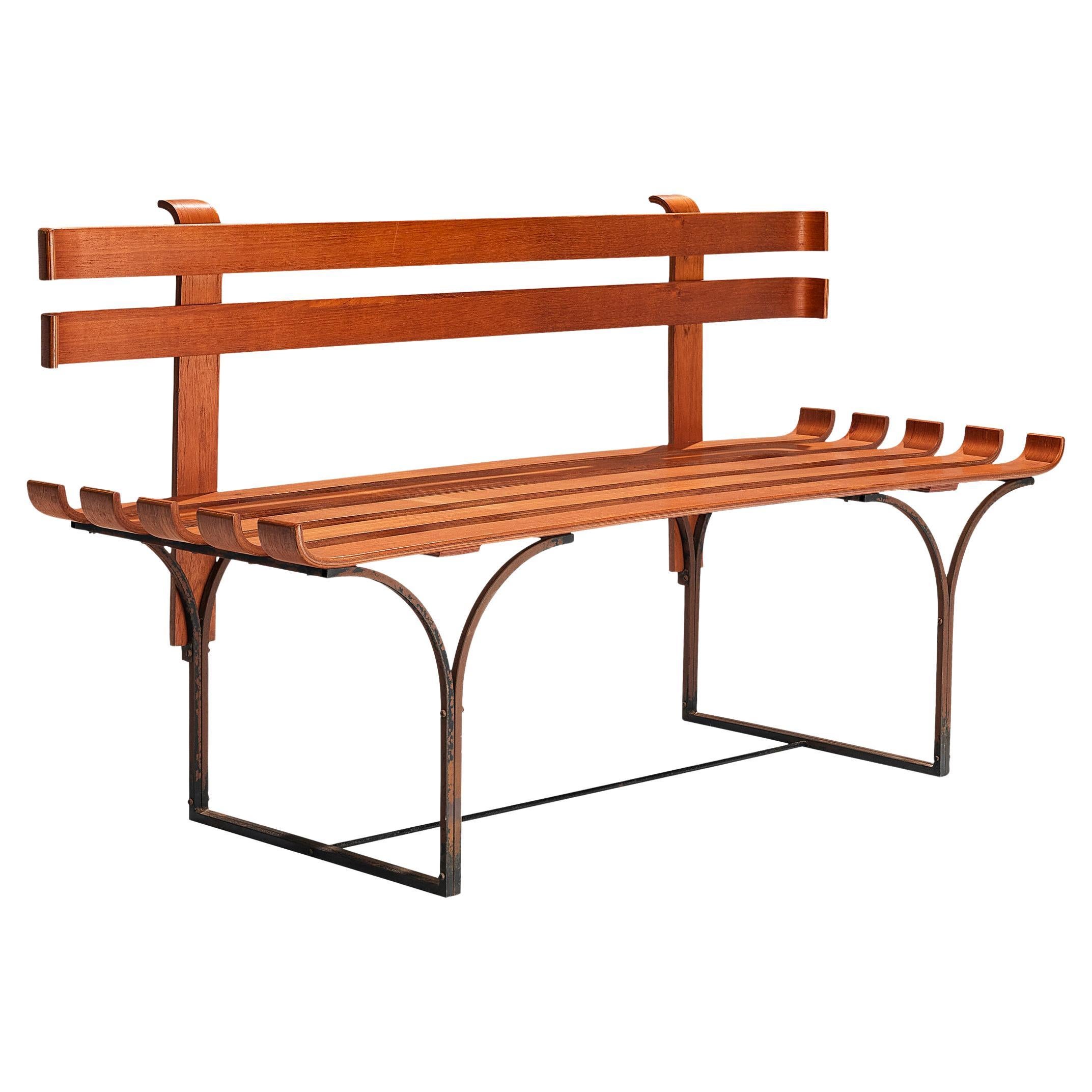 Italian Bench in Plywood and Metal  For Sale