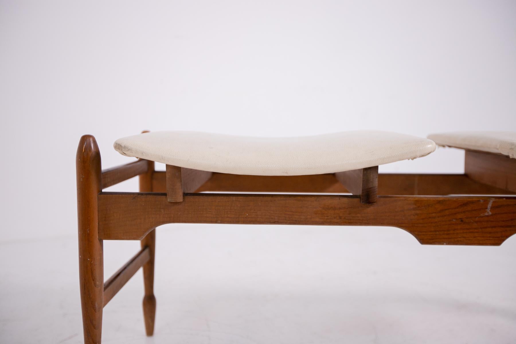 Mid-Century Modern Italian Bench in Wood and Leather, 1950s