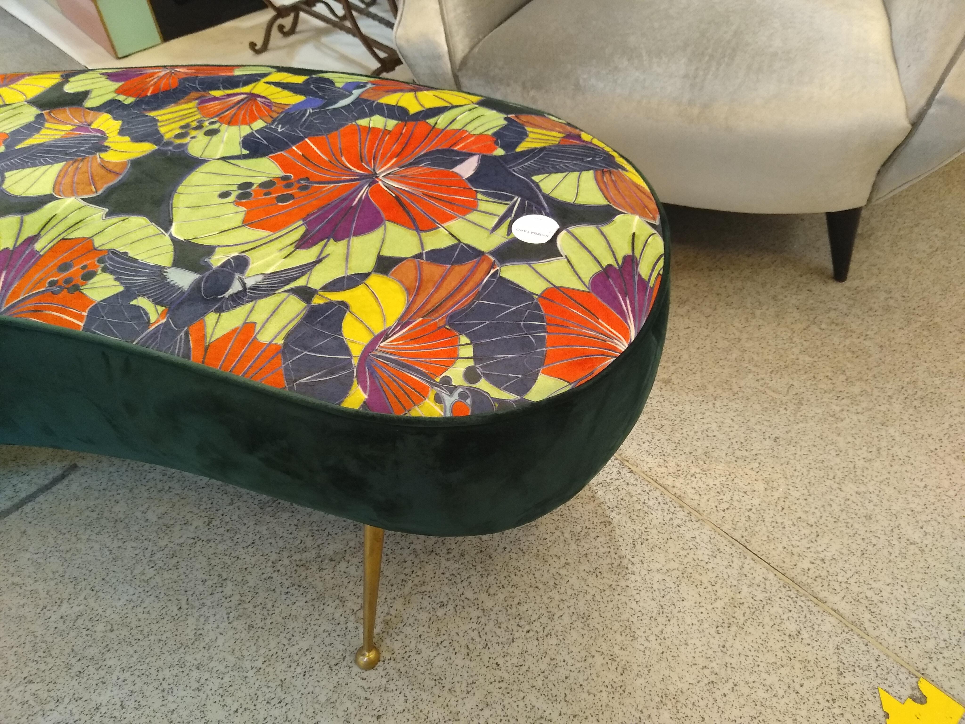 Italian Bench/Pouf Newly Reupholstered on Brass Legs, 1980 In Excellent Condition In London, GB