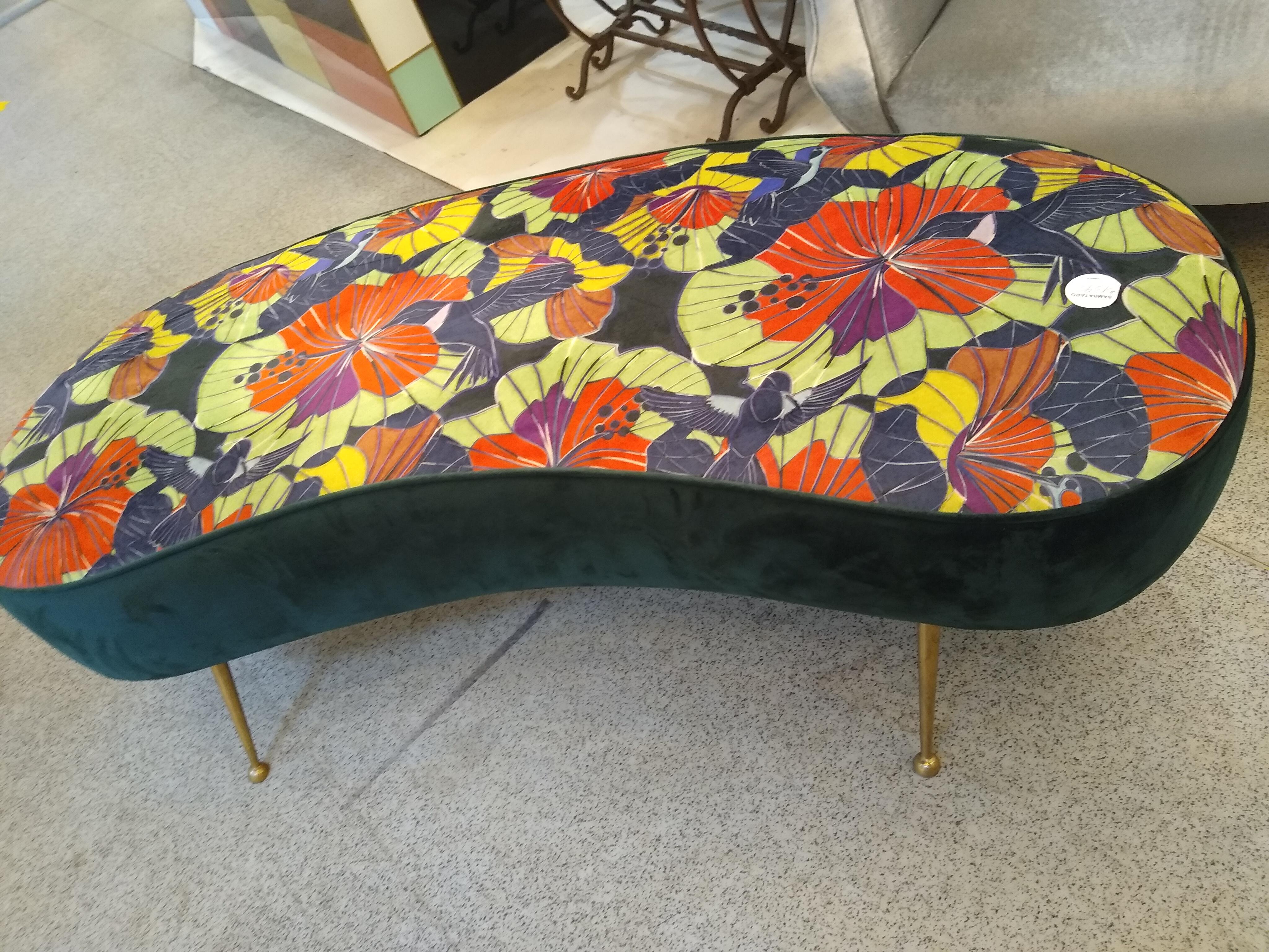 20th Century Italian Bench/Pouf Newly Reupholstered on Brass Legs, 1980