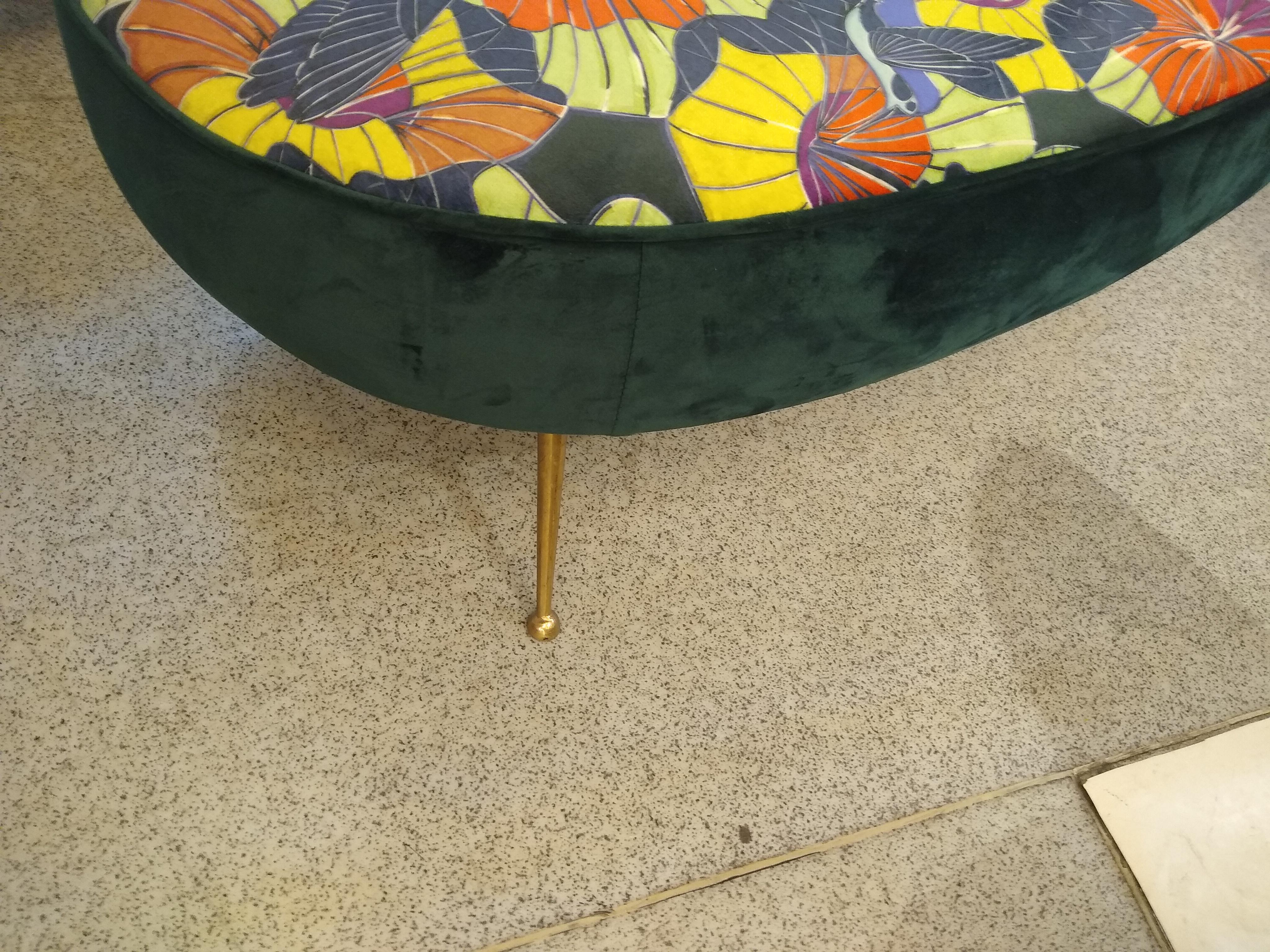 Italian Bench/Pouf Newly Reupholstered on Brass Legs, 1980 1