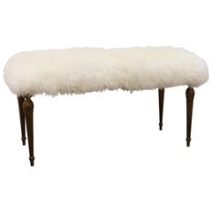 Italian Bench with Foliate Decoration in Bronze with Sheepskin Upholstery