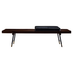 Italian Bench with Leather Cushion, circa 1960s