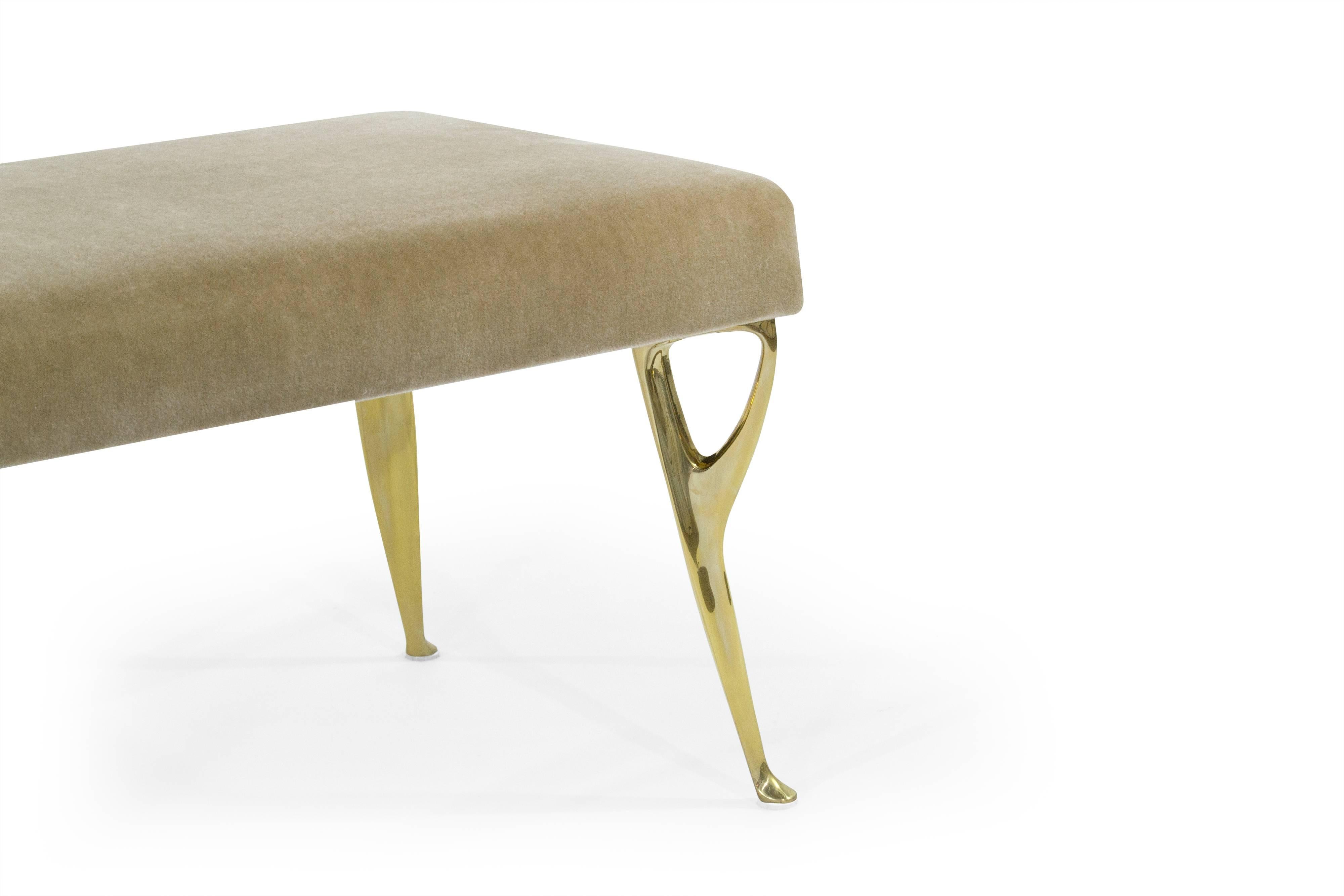 Brass Italian Benches in Natural Mohair