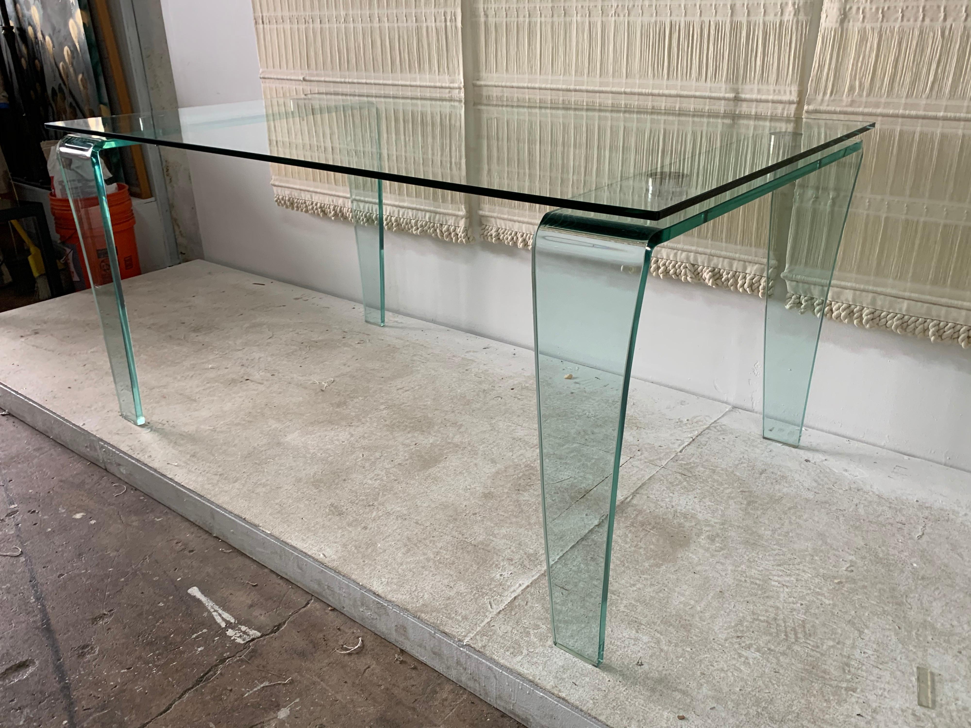 Italian Bent Glass Table/ Desk Attributed to FIAM, Italy For Sale 2