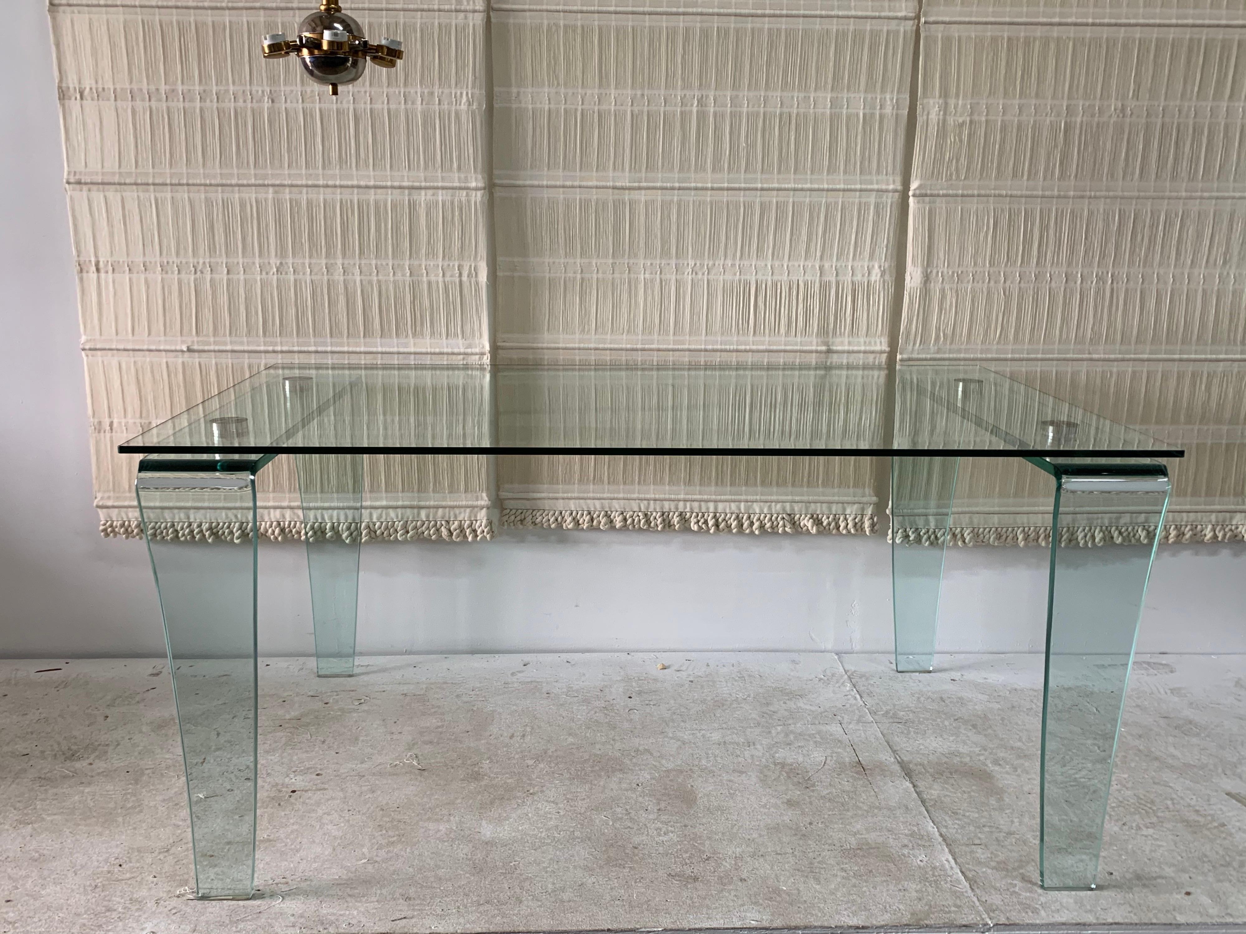 Italian Bent Glass Table/ Desk Attributed to FIAM, Italy For Sale 4