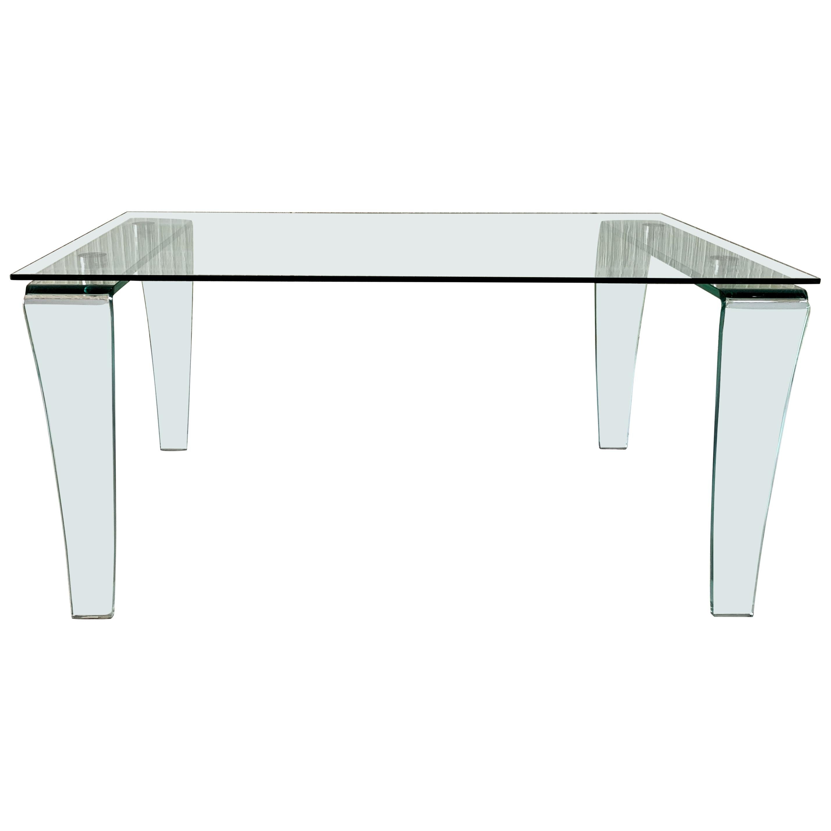 Italienischer Tisch/Schreibtisch aus gebogenem Glas:: FIAM zugeschrieben