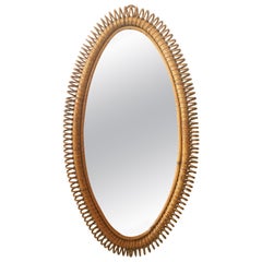 Italian Bent Rattan Oval Wall Mirror, circa 1950