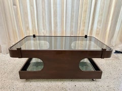 Italian Bent Wood & Glass Two-Tier Coffee Table on Casters