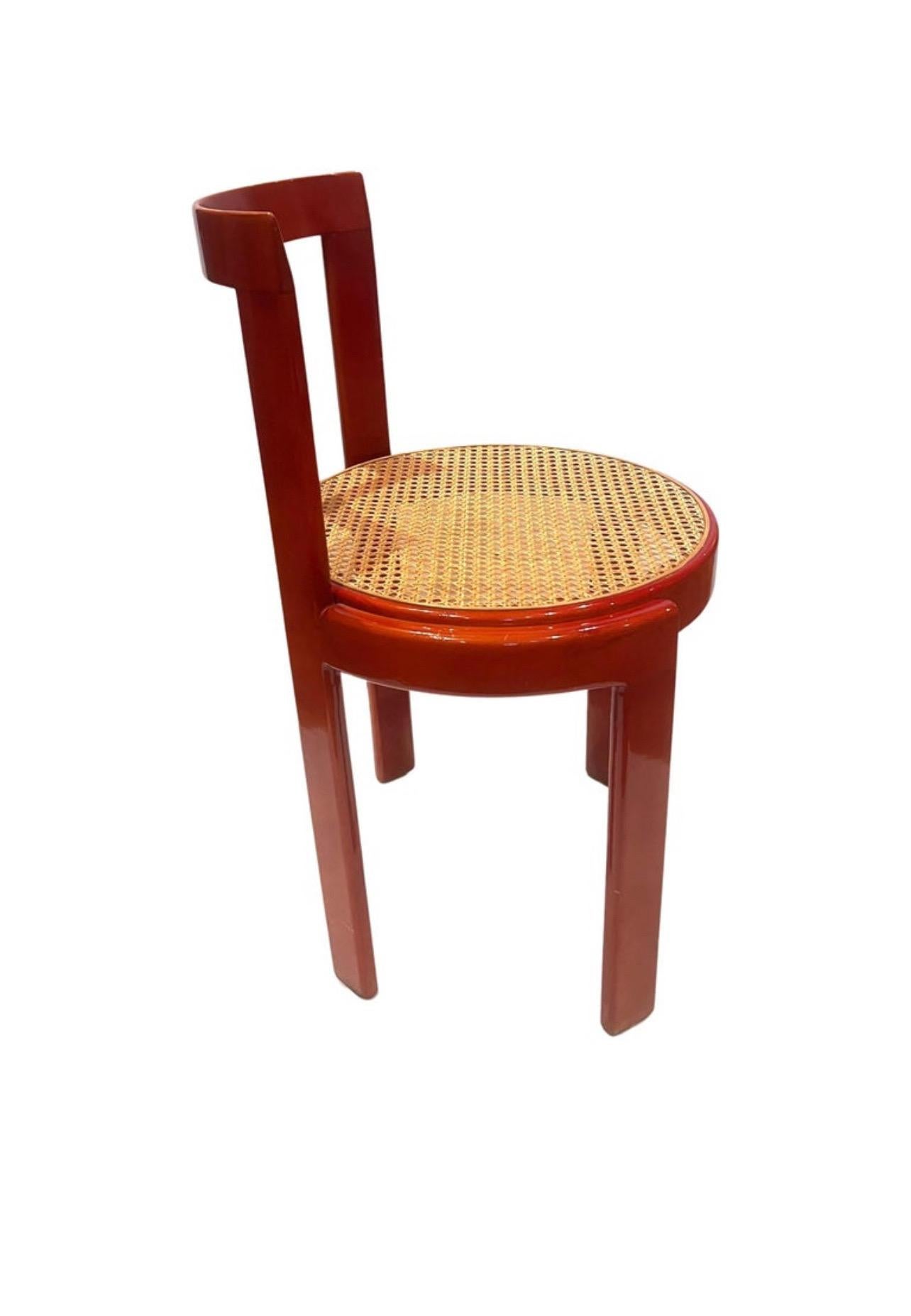 Post-Modern Italian Bentwood Caned Set of 4 Red Lacquered Bistro Chairs Mid Century Postmod