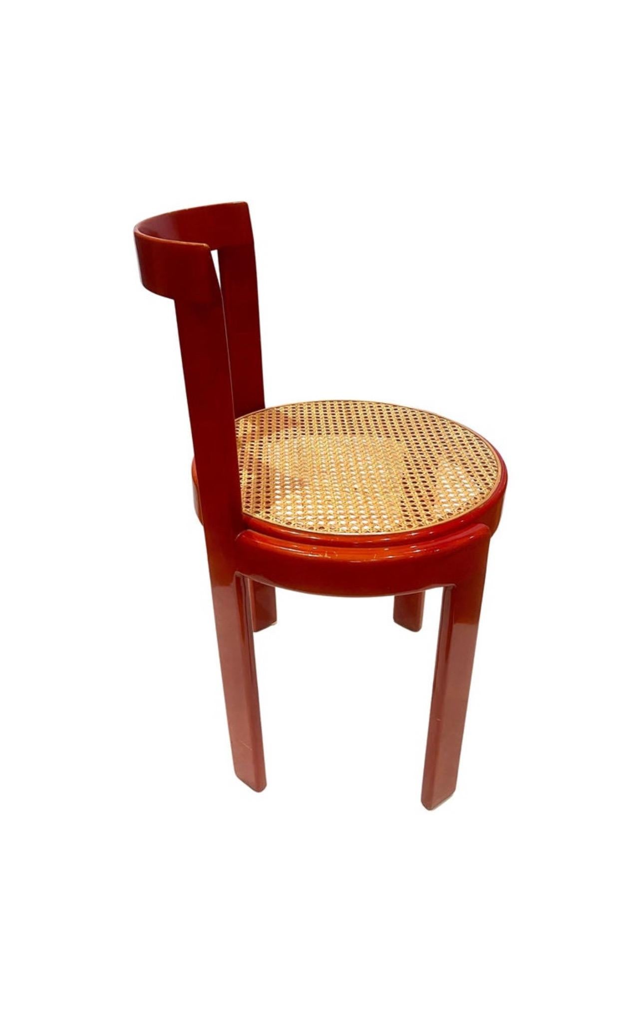 20th Century Italian Bentwood Caned Set of 4 Red Lacquered Bistro Chairs Mid Century Postmod