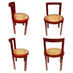 Italian Bentwood Caned Set of 4 Red Lacquered Bistro Chairs Mid Century Postmod