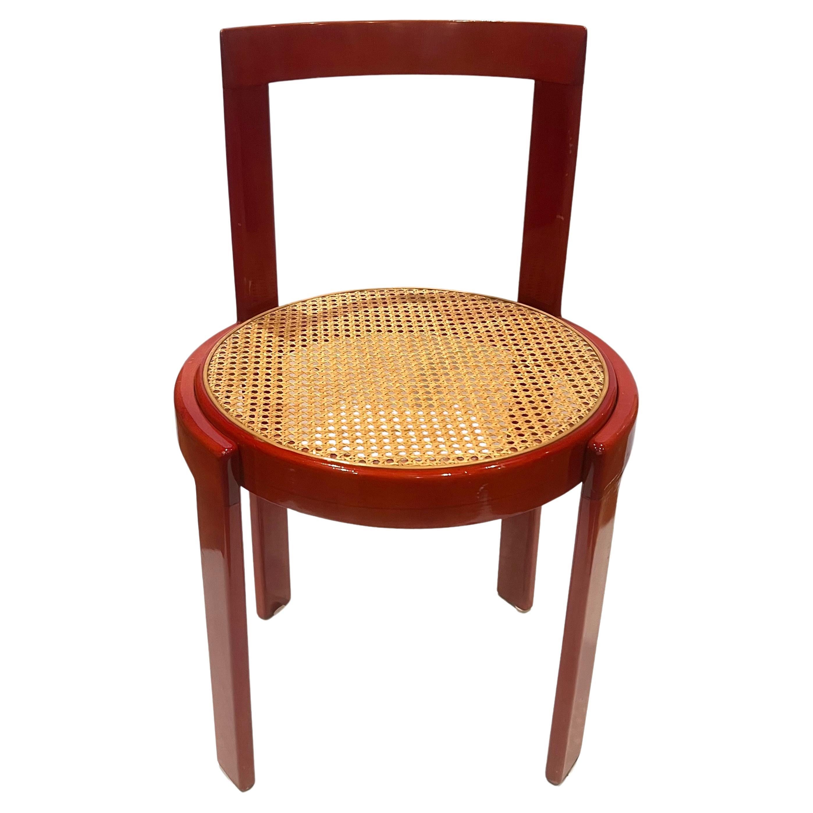 Post-Modern Italian Bentwood Caned Set of 6 Red Lacquered Chairs Mid Century Modernist For Sale