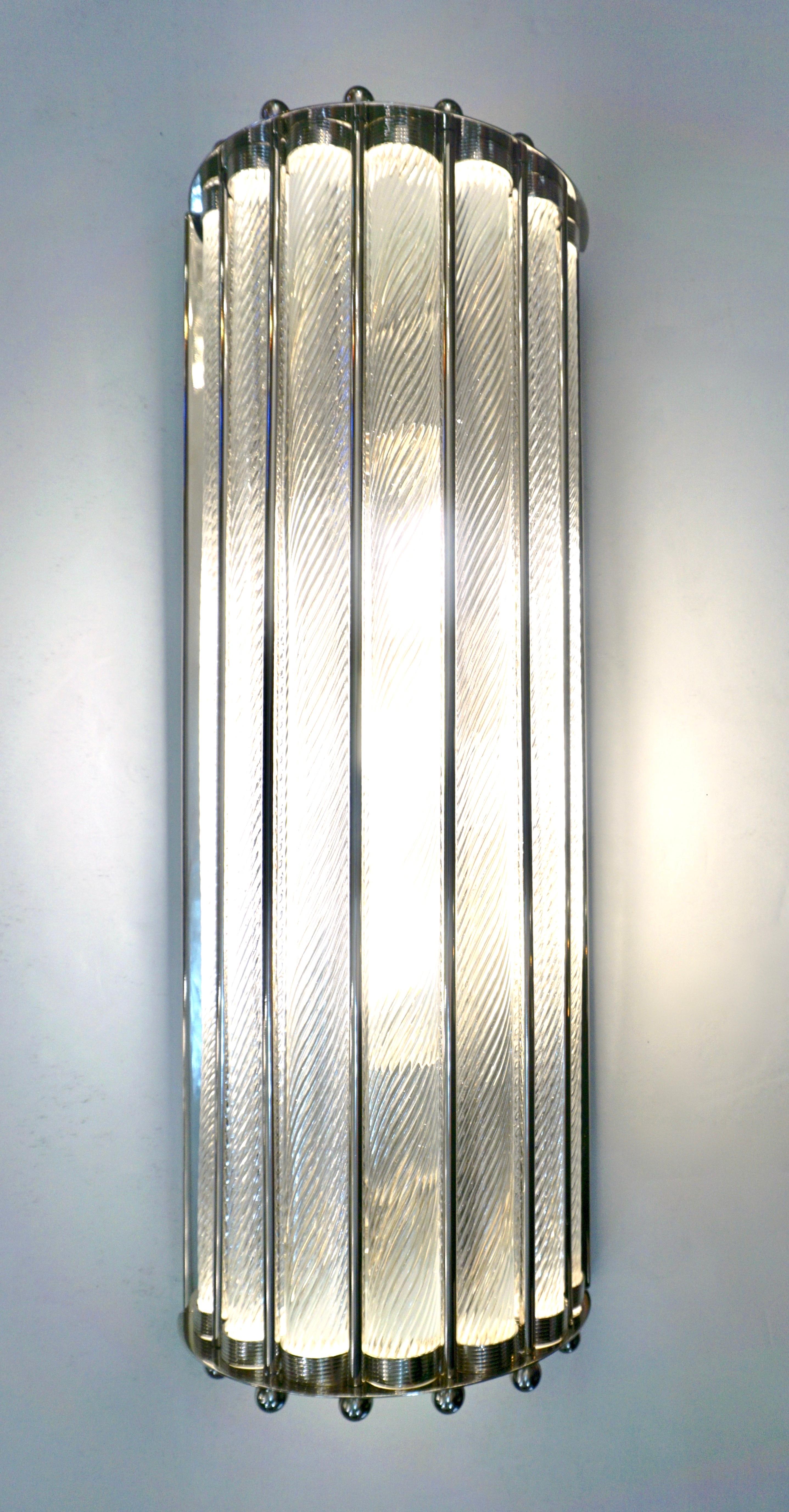 Italian Bespoke Art Deco Design Crystal Murano Glass Half Moon Nickel Wall Light For Sale 5