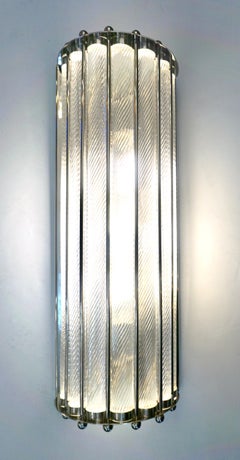 Lampada da parete in cristallo di Murano con mezzaluna in nichel, design Art Deco italiano su misura