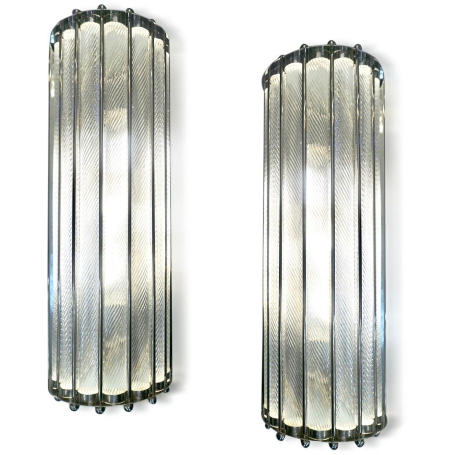 XXIe siècle et contemporain Applique murale italienne Art Déco sur mesure en cristal de Murano et nickel demi-lune en vente