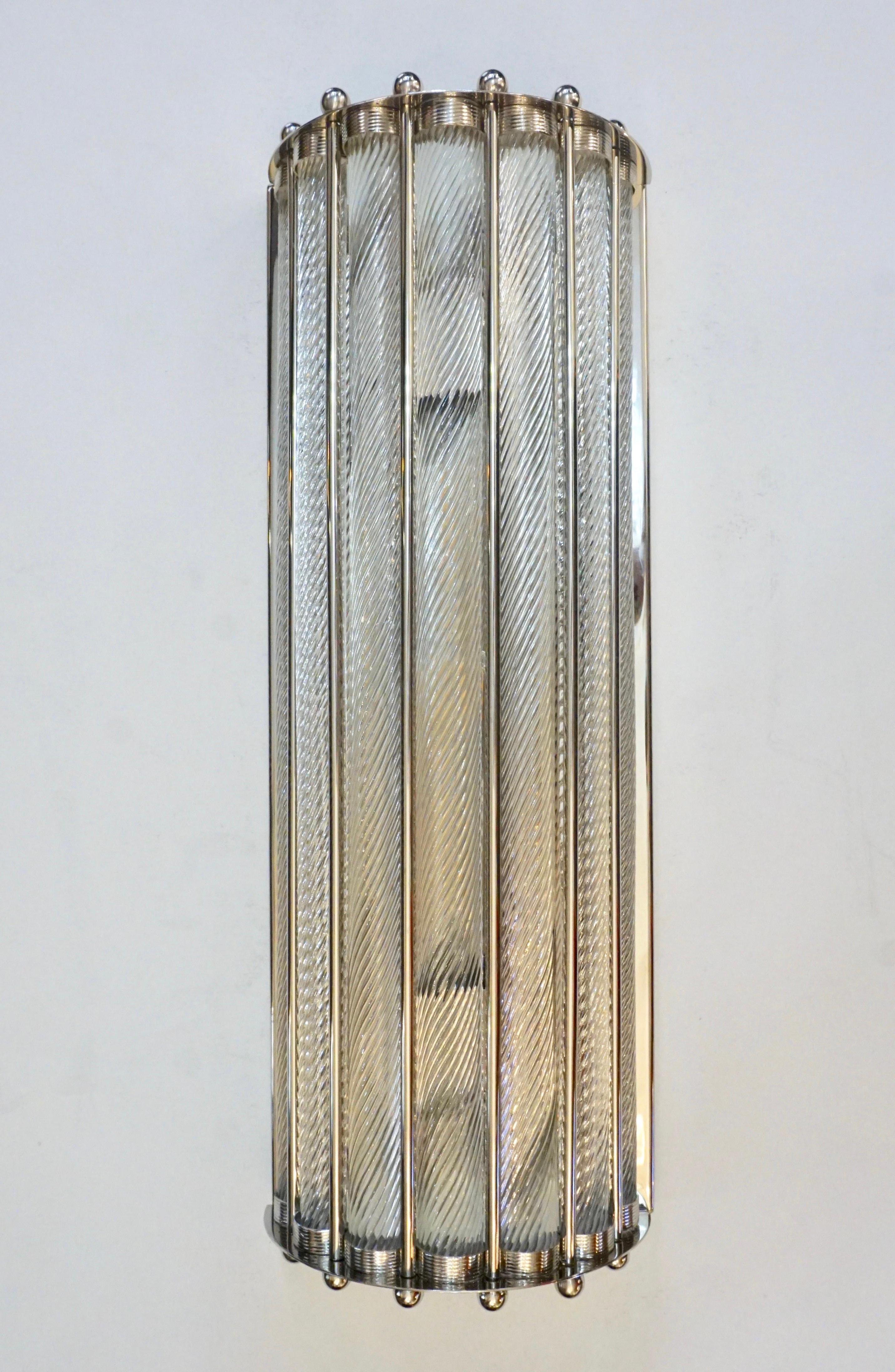 Italian Bespoke Art Deco Design Crystal Murano Glass Half Moon Nickel Wall Light For Sale 2