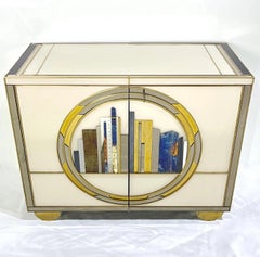 Italian Bespoke Modern Ivory Cabinets with Blue Gold White New York City Outline