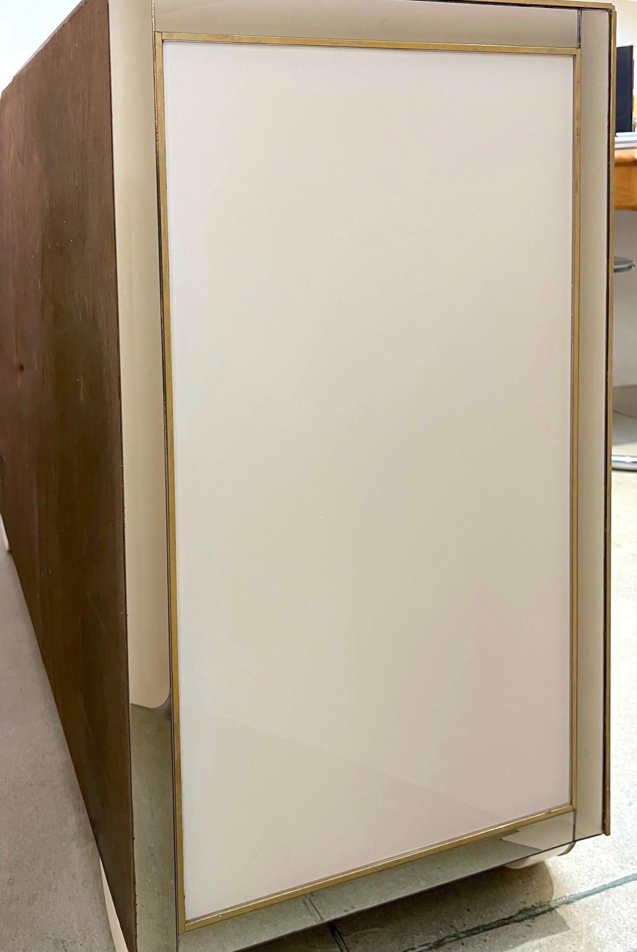Italian Bespoke Modern Ivory Cabinets with Grey Gold White New York City Outline For Sale 3