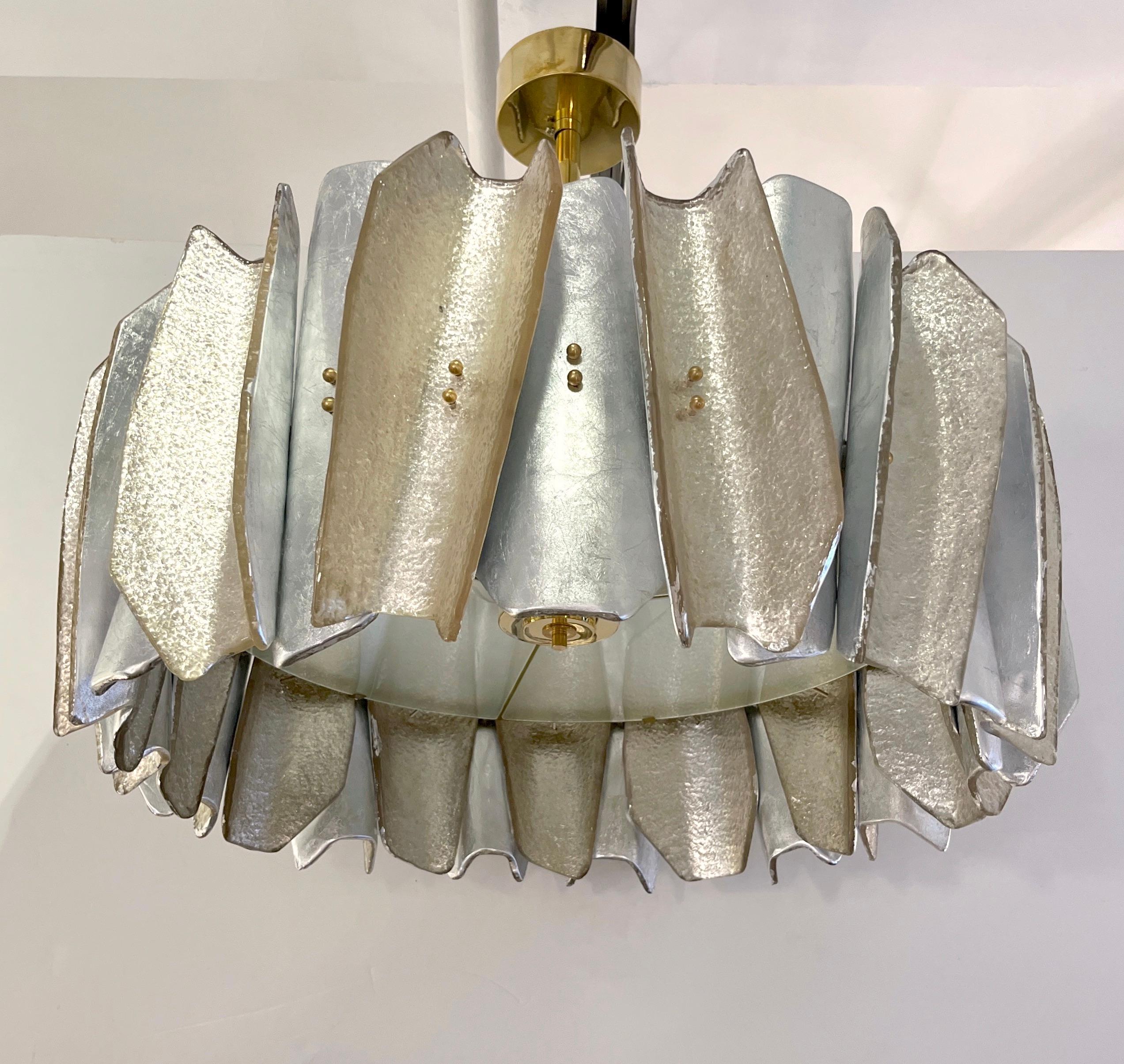 Italian Bespoke Post Modern Silver Amber Murano Glass Round Graphic Chandelier For Sale 8