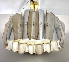 Italian Post Modern Amber Gold Silver Murano Glass Round Graphic Chandelier