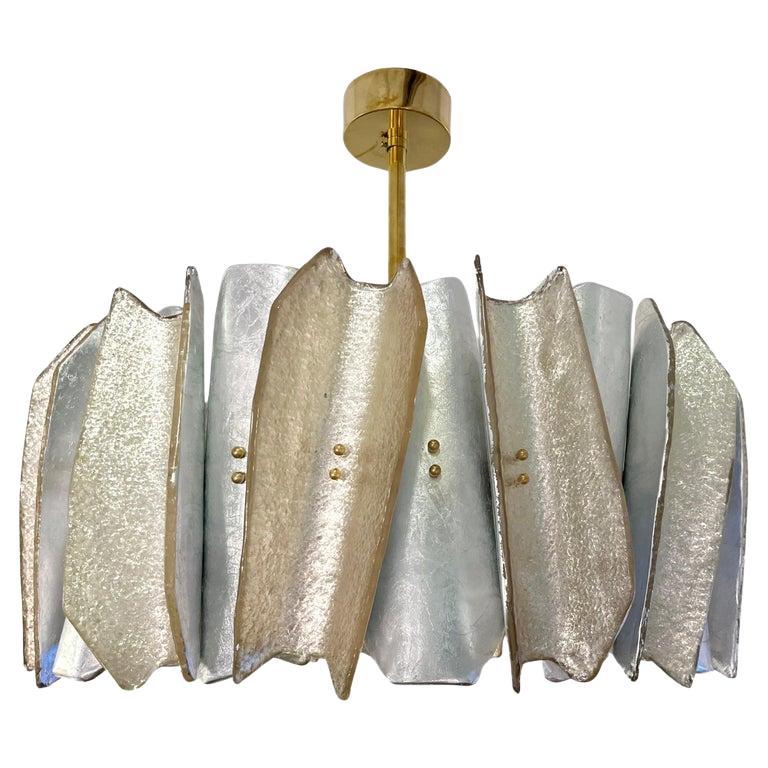 Italian Bespoke Post Modern Silver Amber Murano Glass Round Graphic Chandelier For Sale