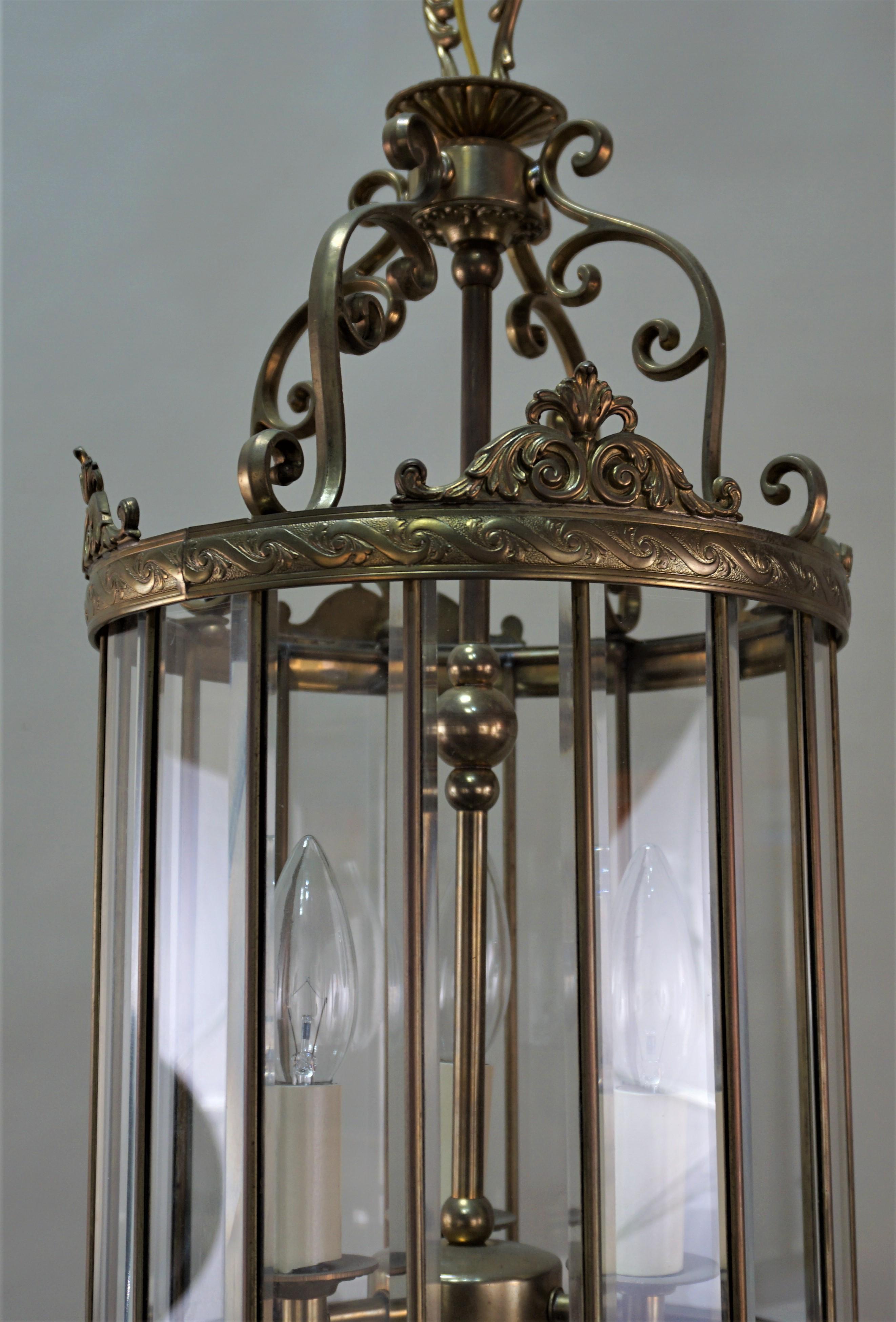 Mid-20th Century Italian Beveled Glass and Bronze Lantern