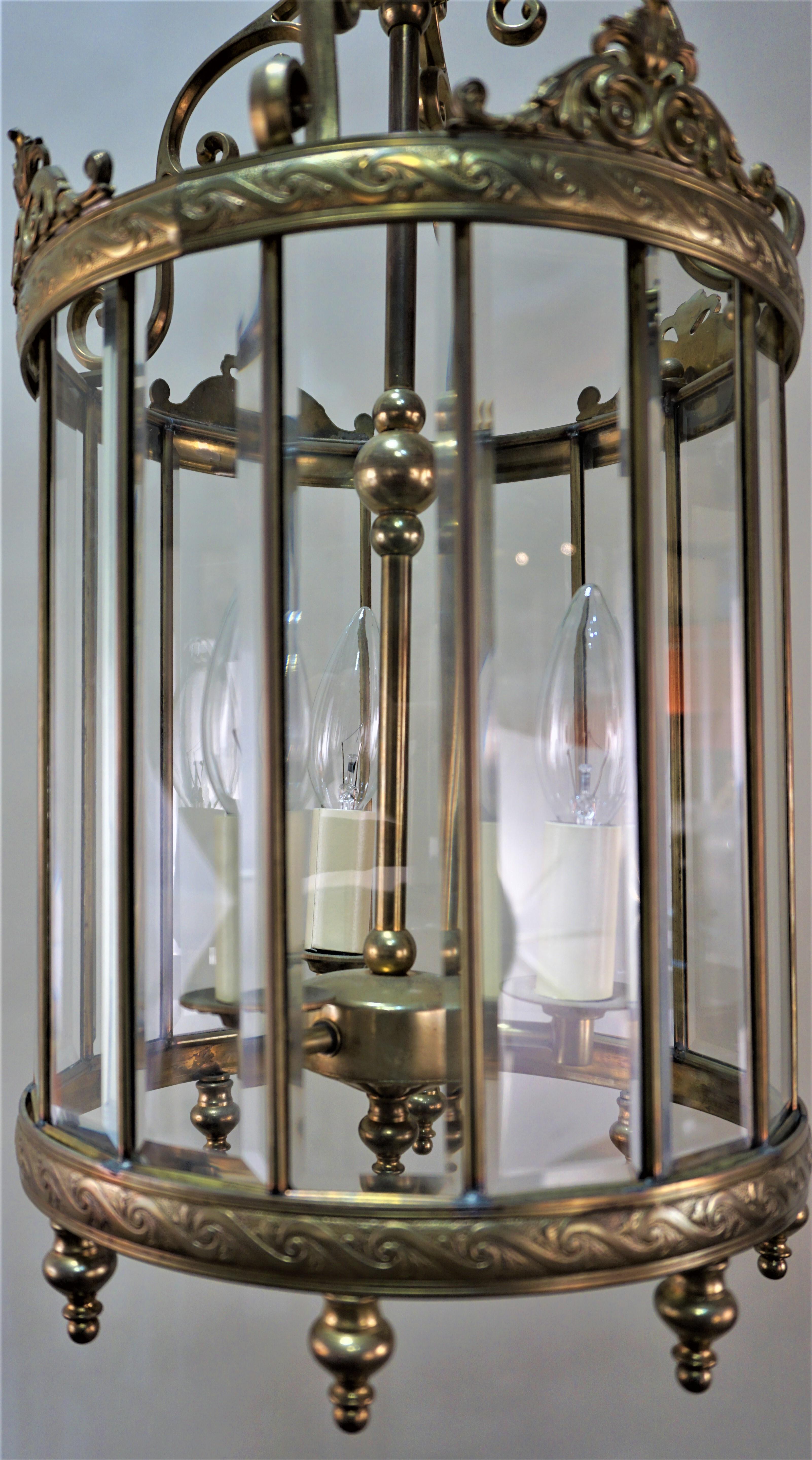 Italian Beveled Glass and Bronze Lantern 2