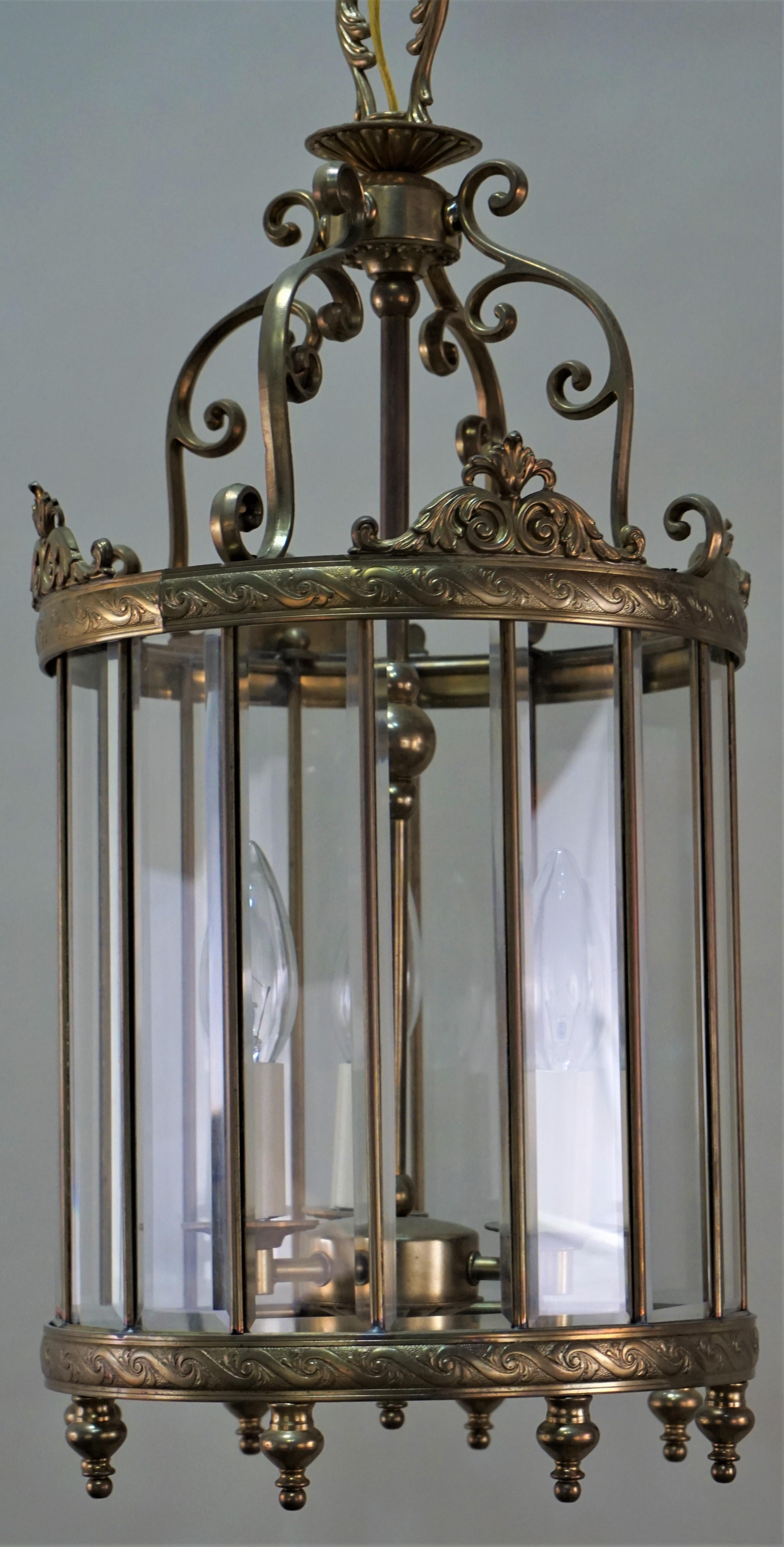 Italian Beveled Glass and Bronze Lantern 5
