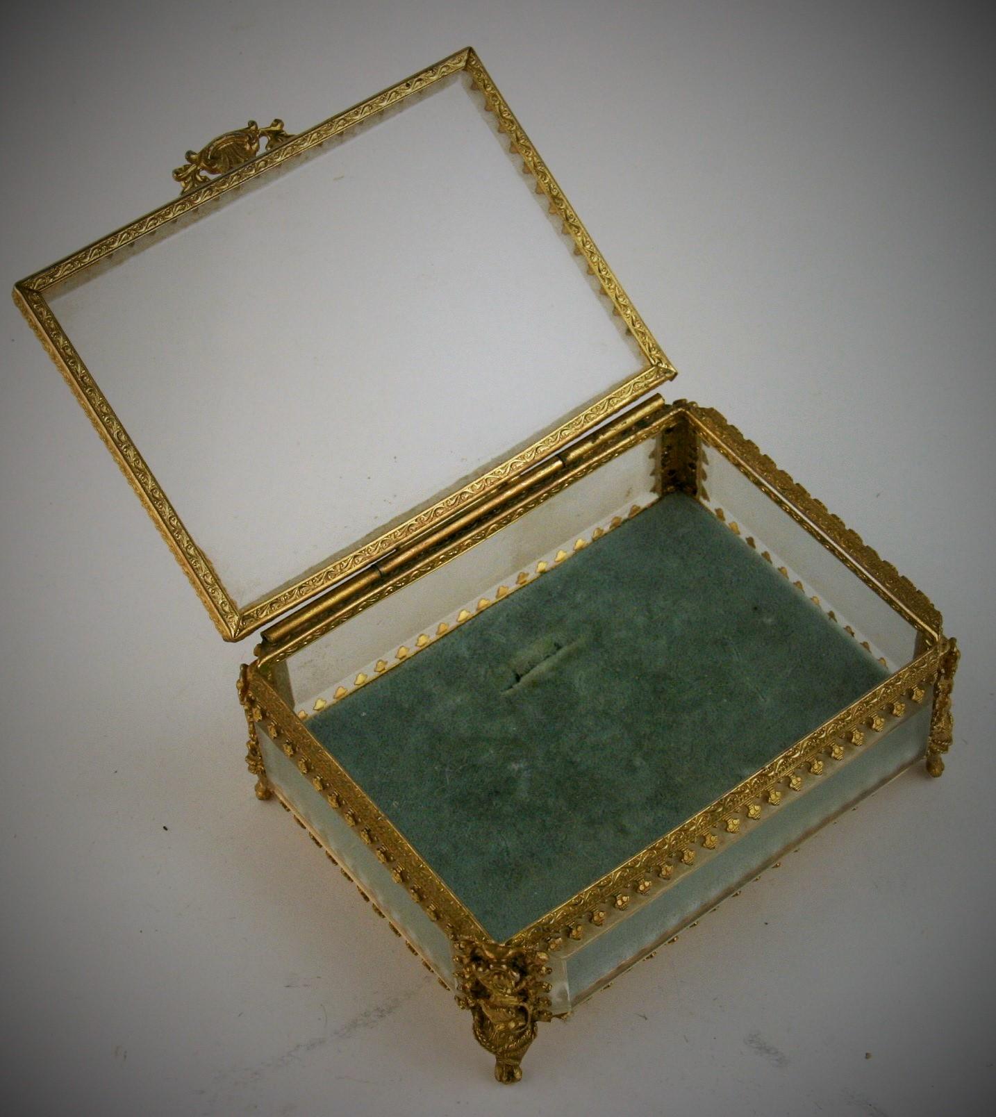 European Italian Beveled Glass and Gilt Brass Box For Sale