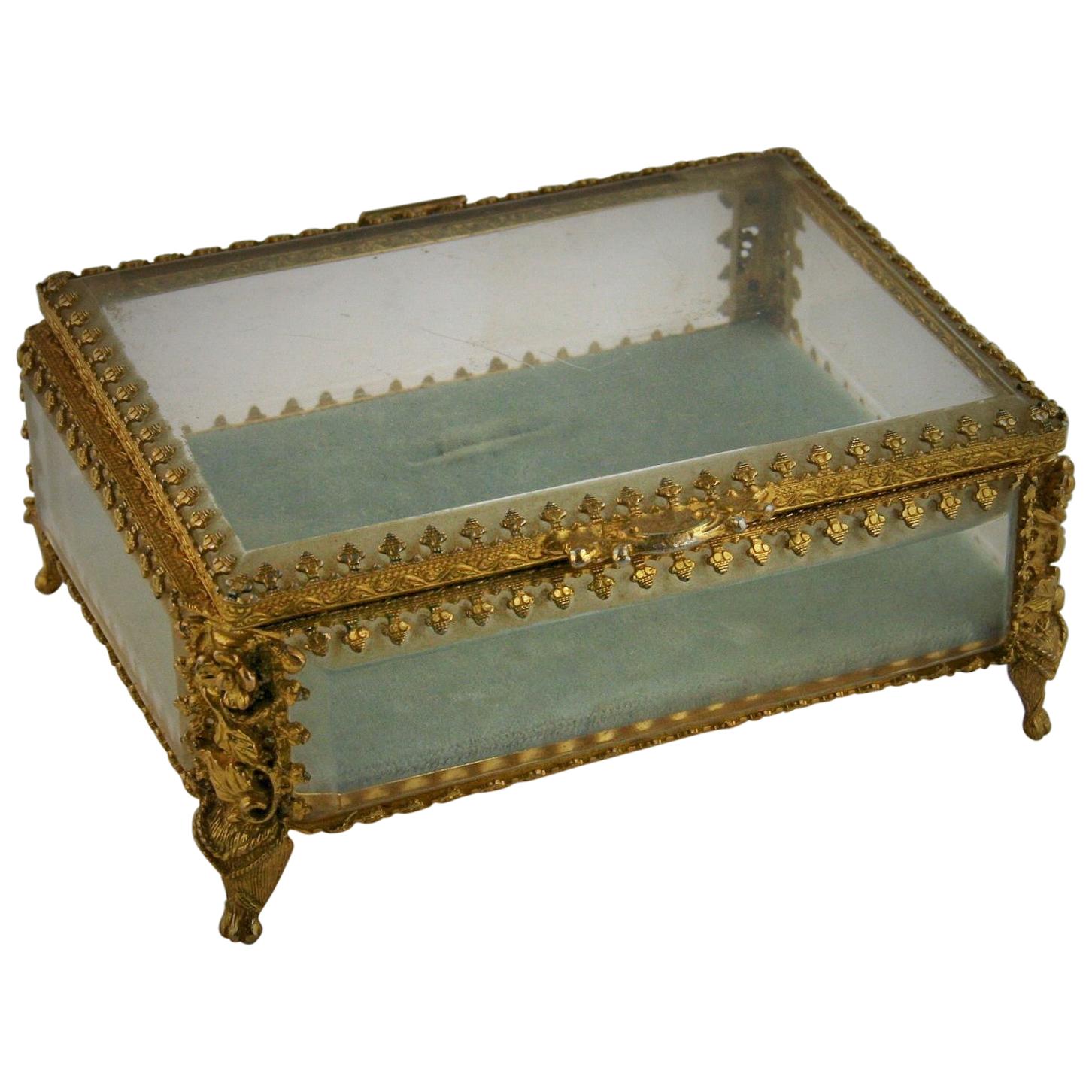 Italian Beveled Glass and Gilt Brass Box For Sale