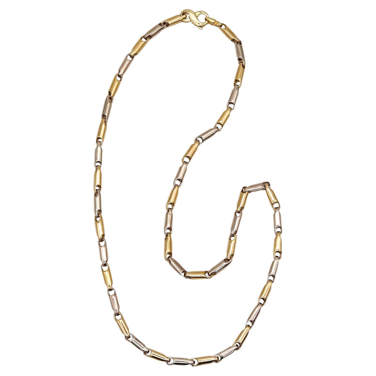 Italian Bi Color Tubular Chain of in 18kt Yellow and White Gold For Sale