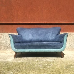 Italian Bicolor Alcantara and Beech Sofa, 1950s