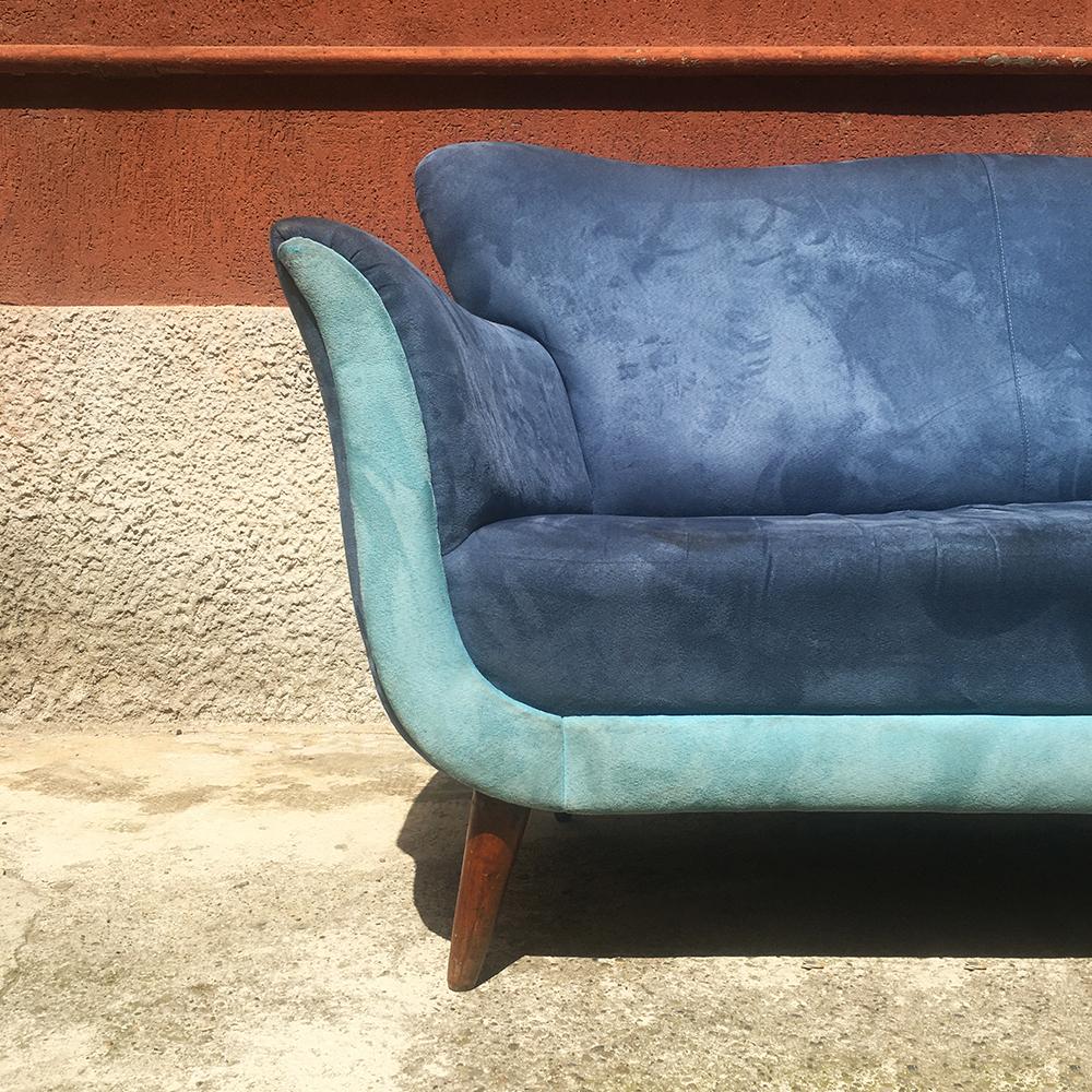 Italian Bicolor Alcantara and Beech Sofa, 1950s 1