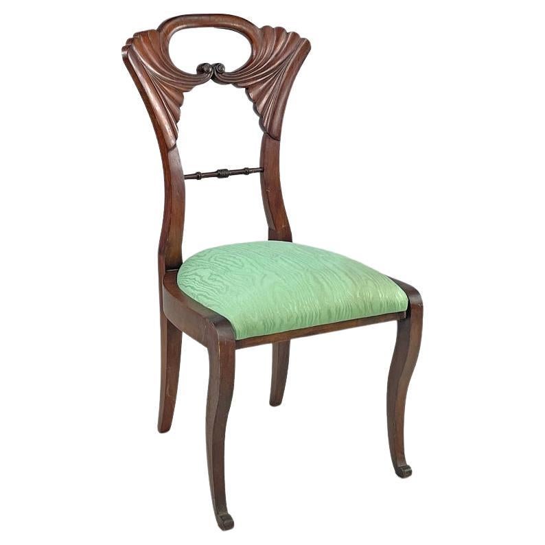 Italian Biedermeier decorated wooden chair and bright green fabric, early 1800s