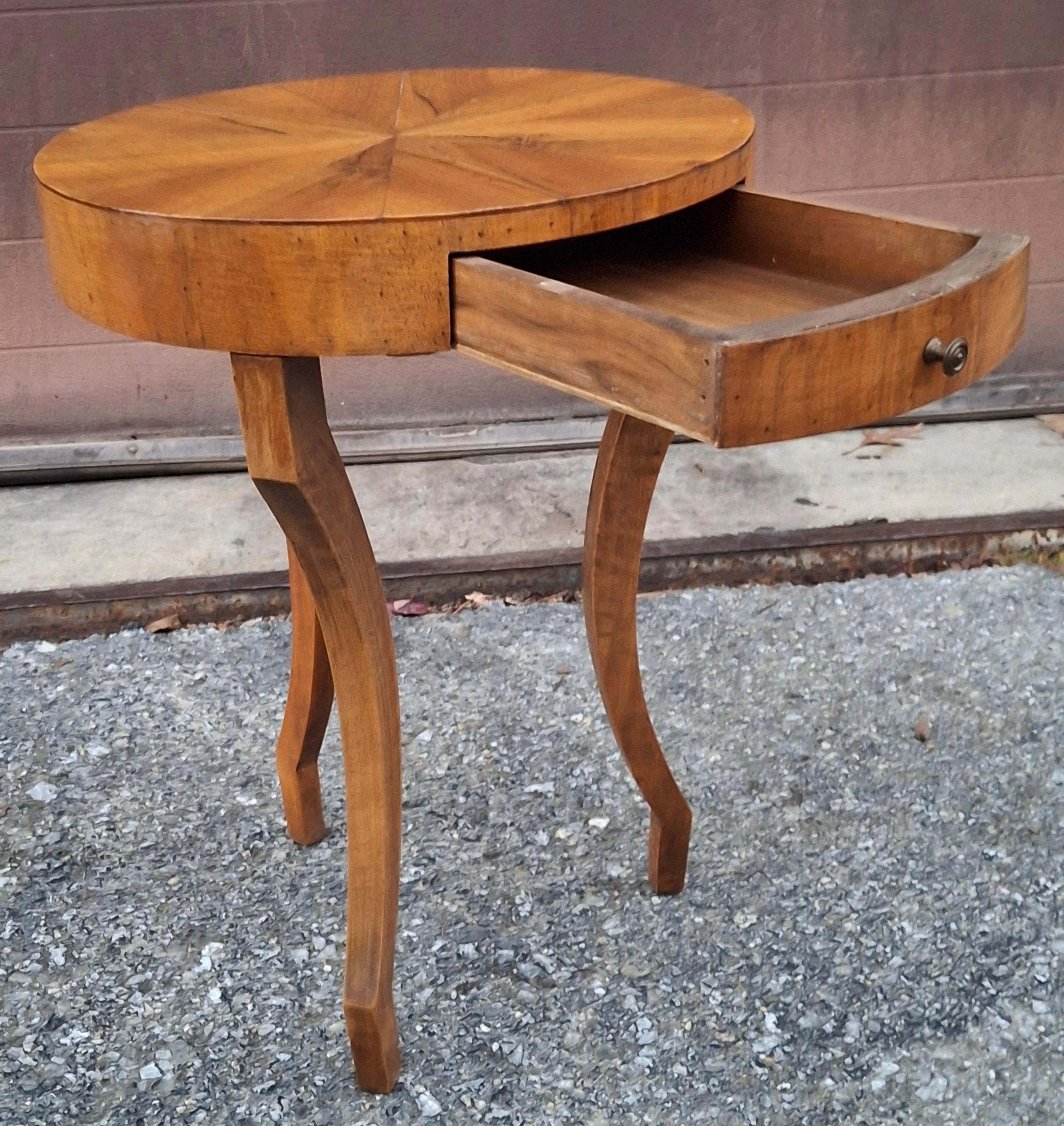 Italian Biedermeier Style Walnut Tripod Single Drawer Candle Stand Side Table For Sale 5