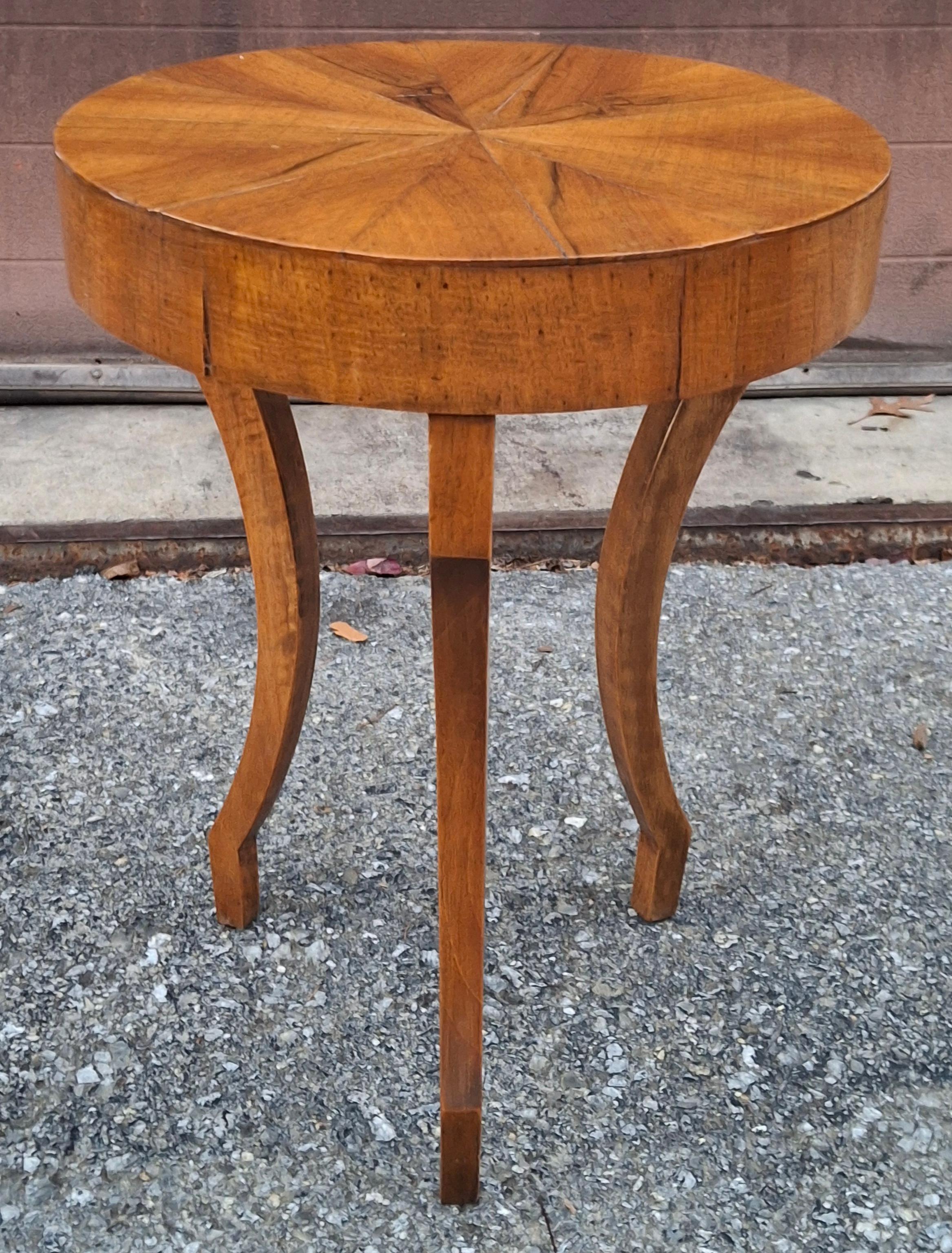 Italian Biedermeier Style Walnut Tripod Single Drawer Candle Stand Side Table For Sale 6